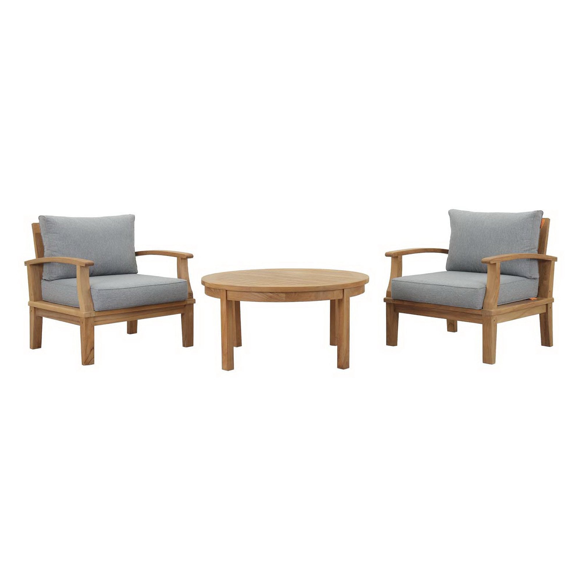 Marina 3 Piece Outdoor Patio Teak Set, Natural Gray