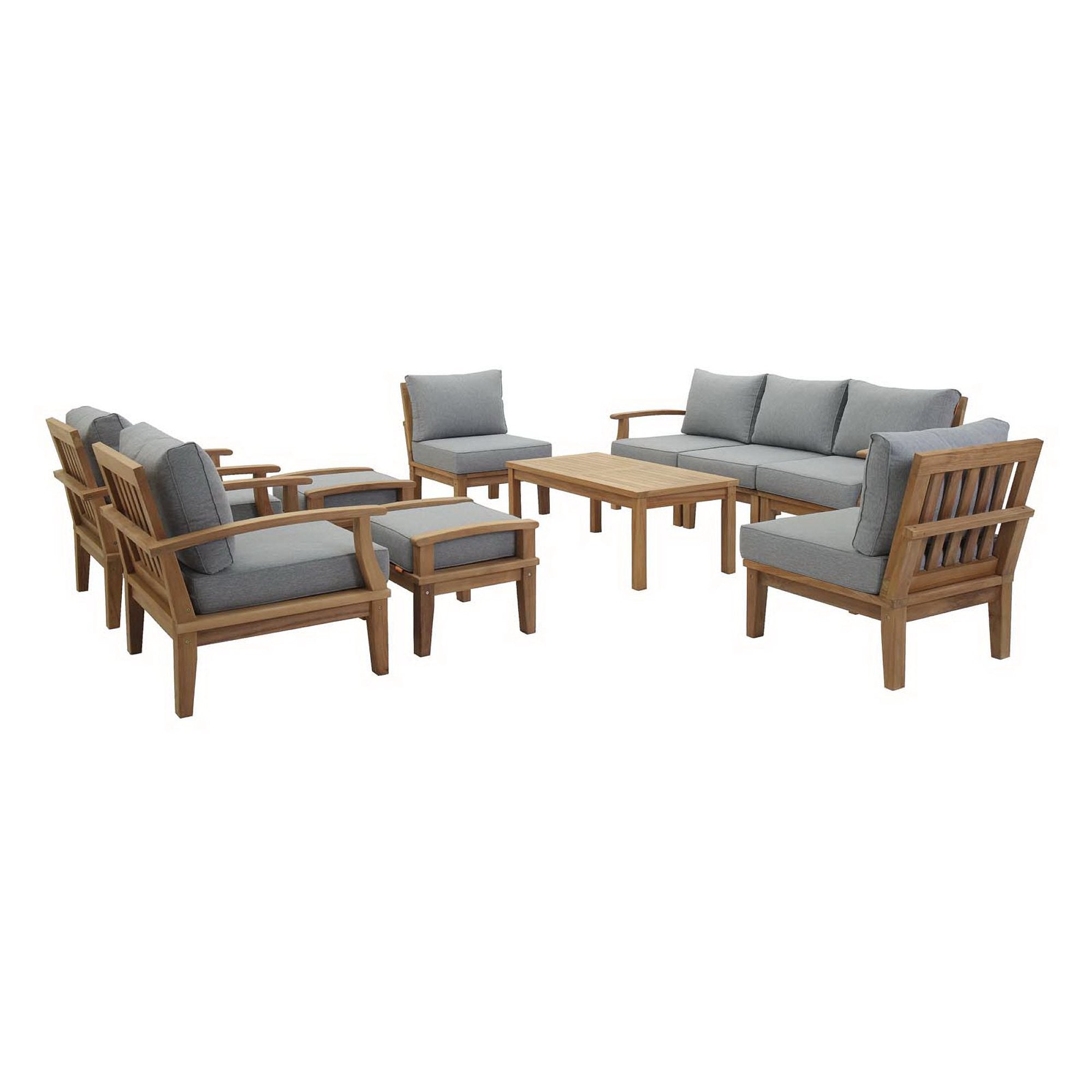 Marina 10 Piece Outdoor Patio Teak Set, Natural Gray