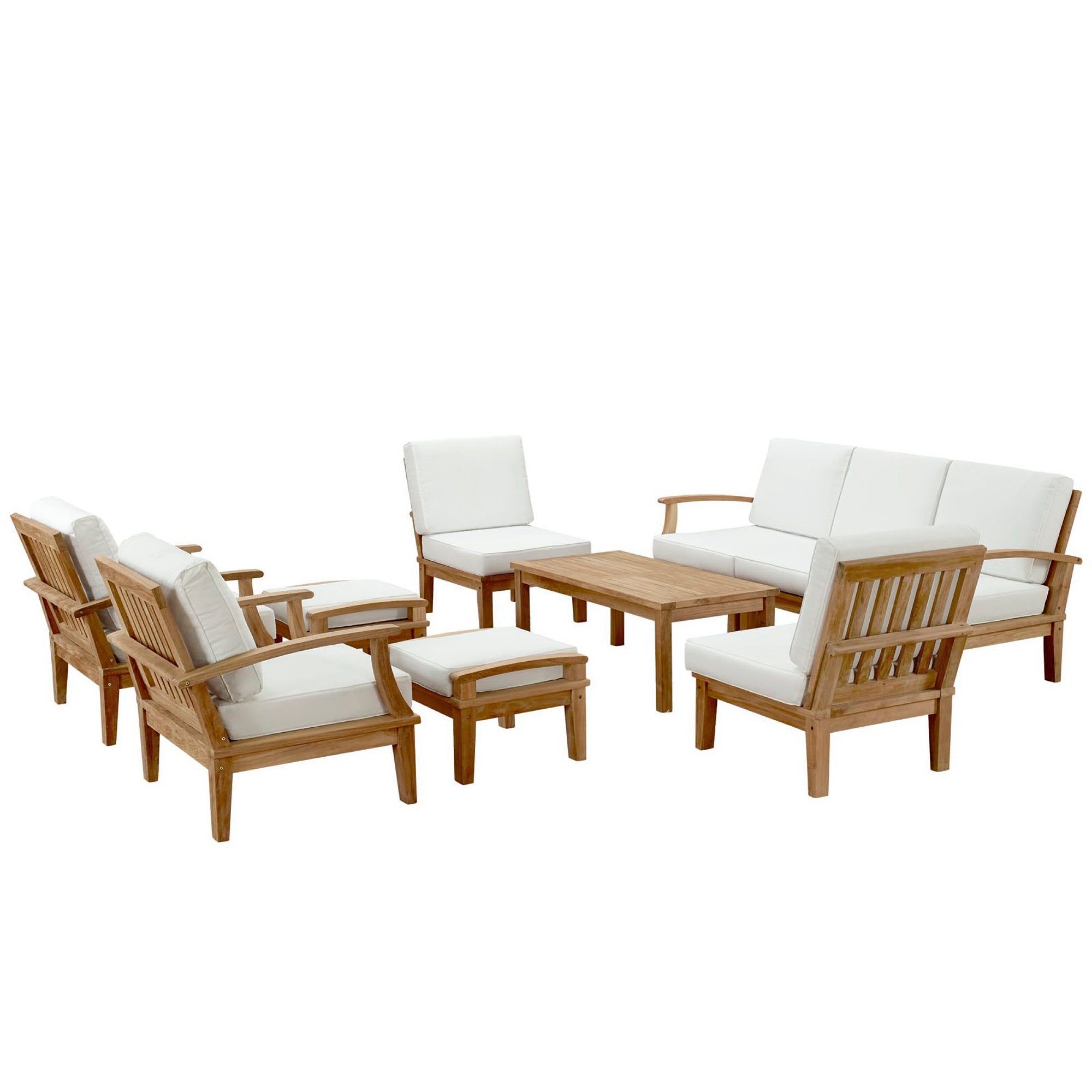 Marina 10 Piece Outdoor Patio Teak Set, Natural White
