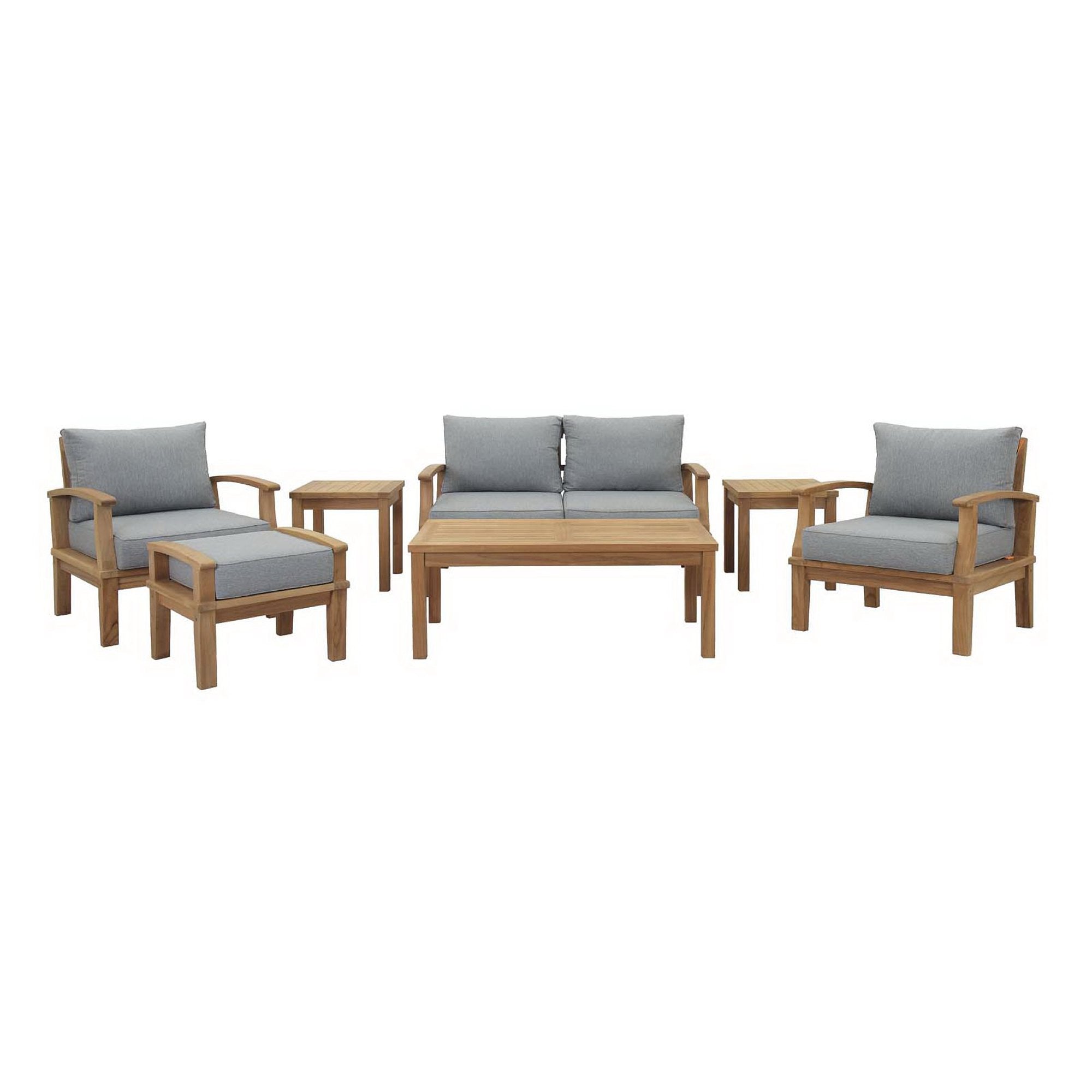 Marina 7 Piece Outdoor Patio Teak Set, Natural Gray