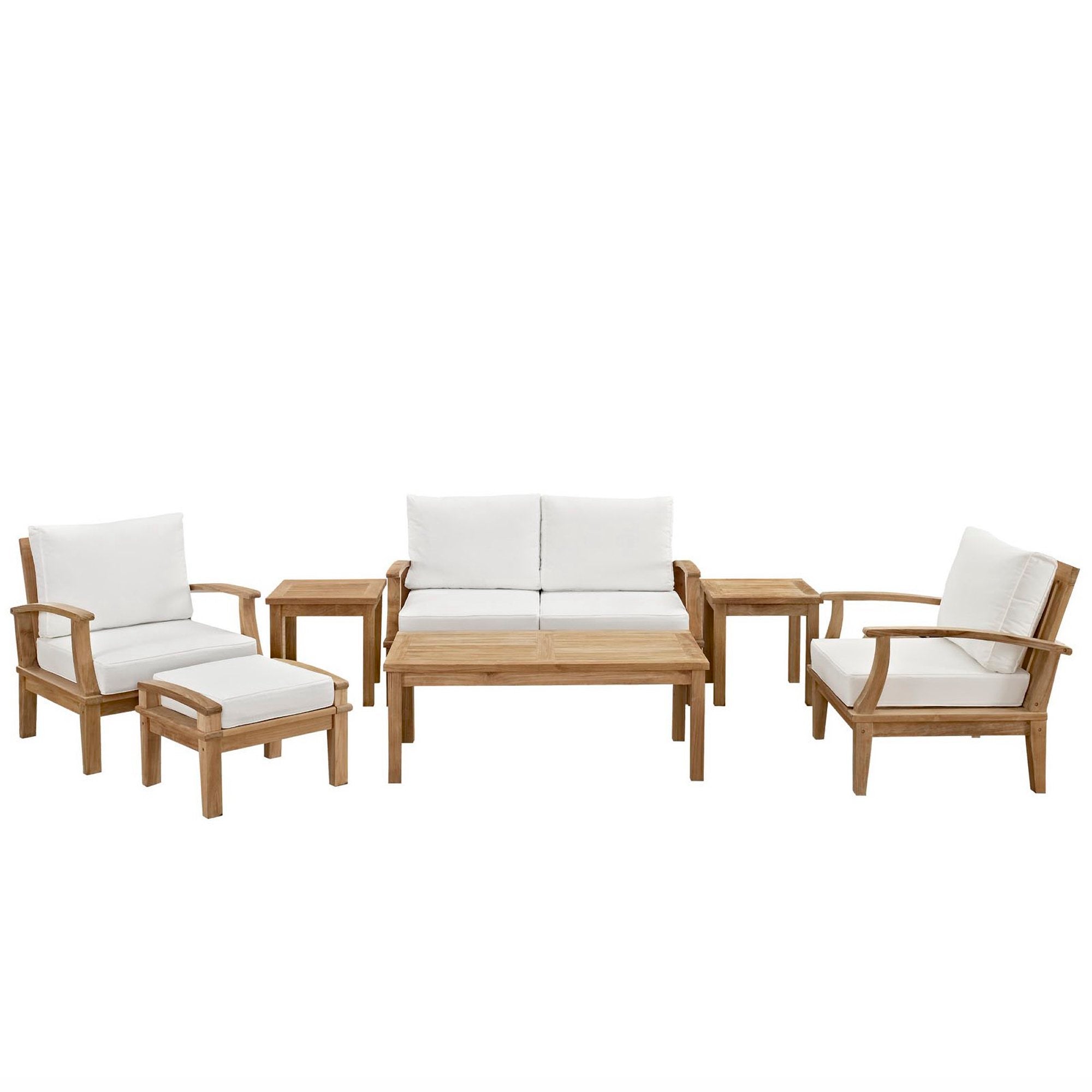 Marina 7 Piece Outdoor Patio Teak Set, Natural White