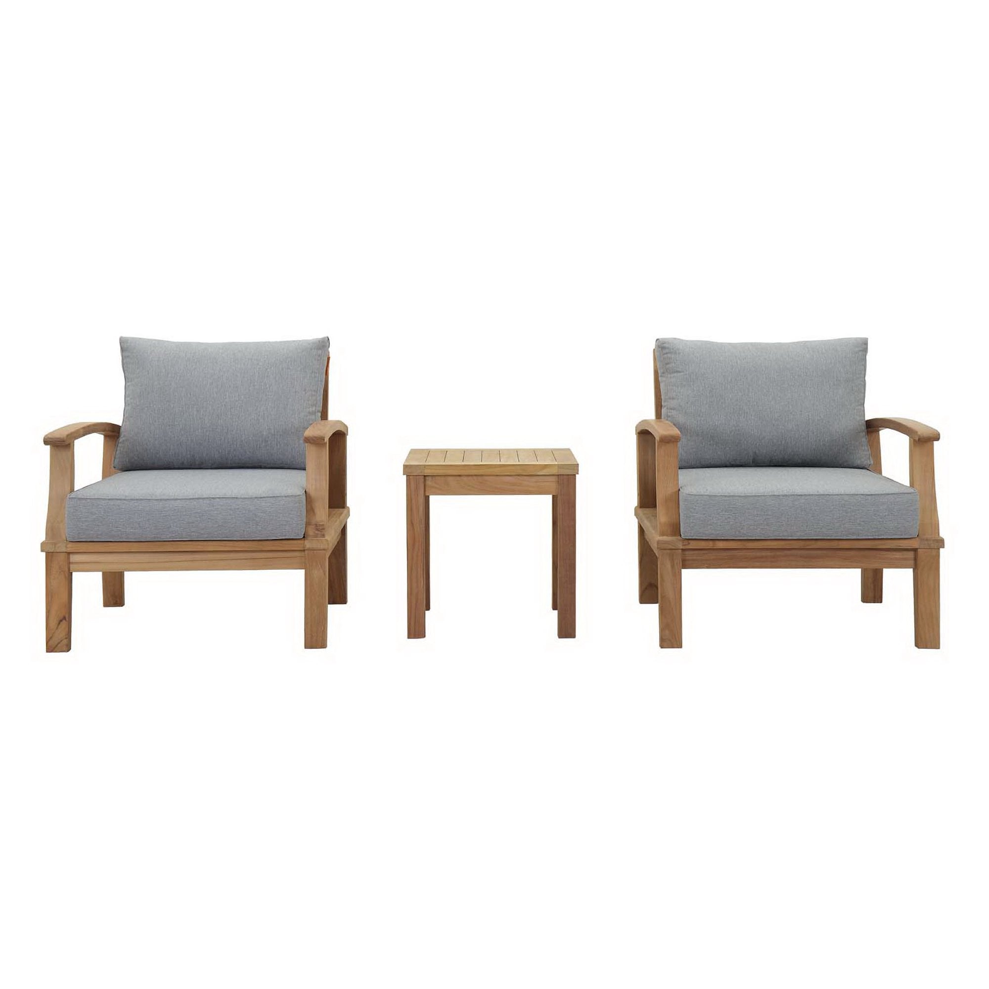 Marina 3 Piece Outdoor Patio Teak Set, Natural Gray