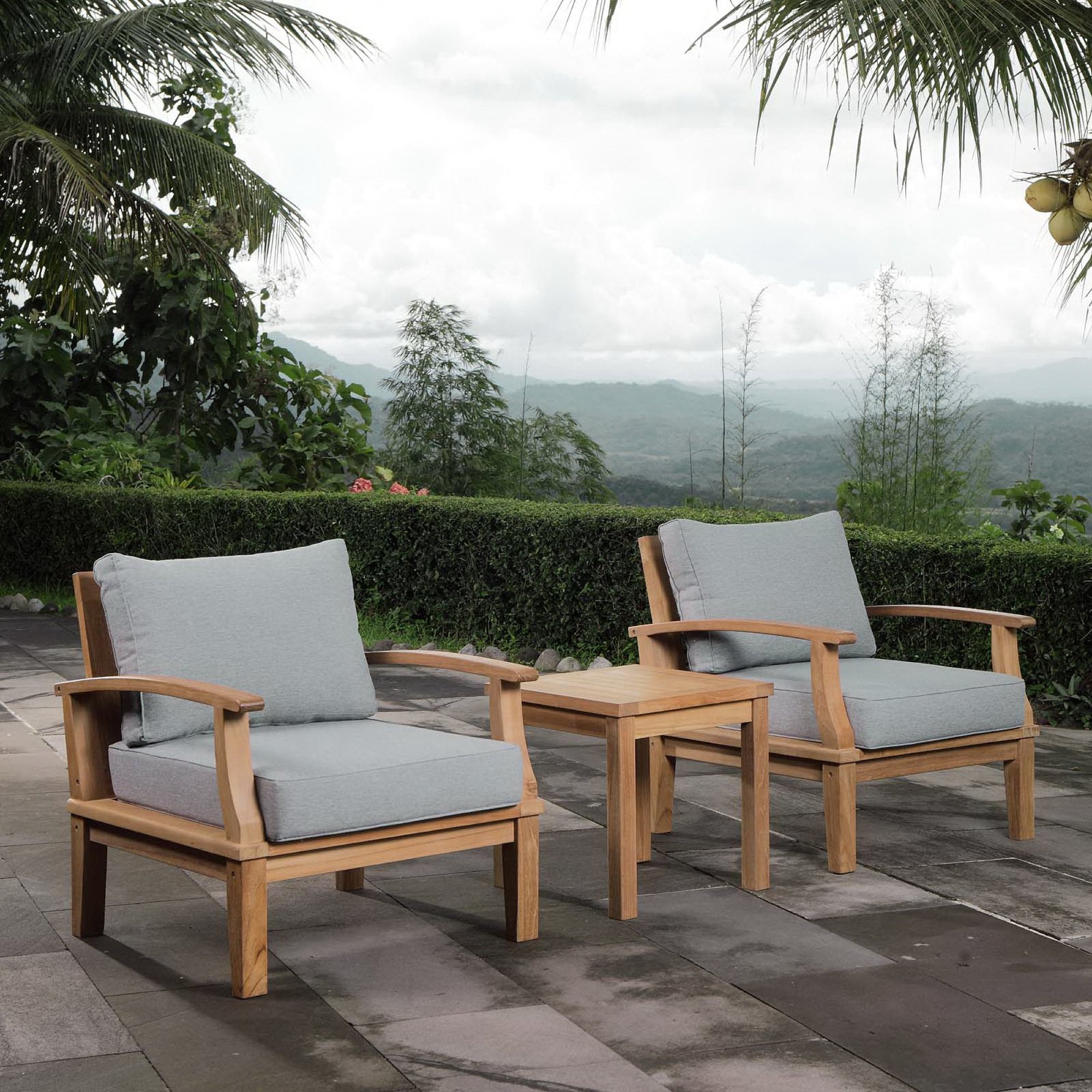 Marina 3 Piece Outdoor Patio Teak Set, Natural Gray