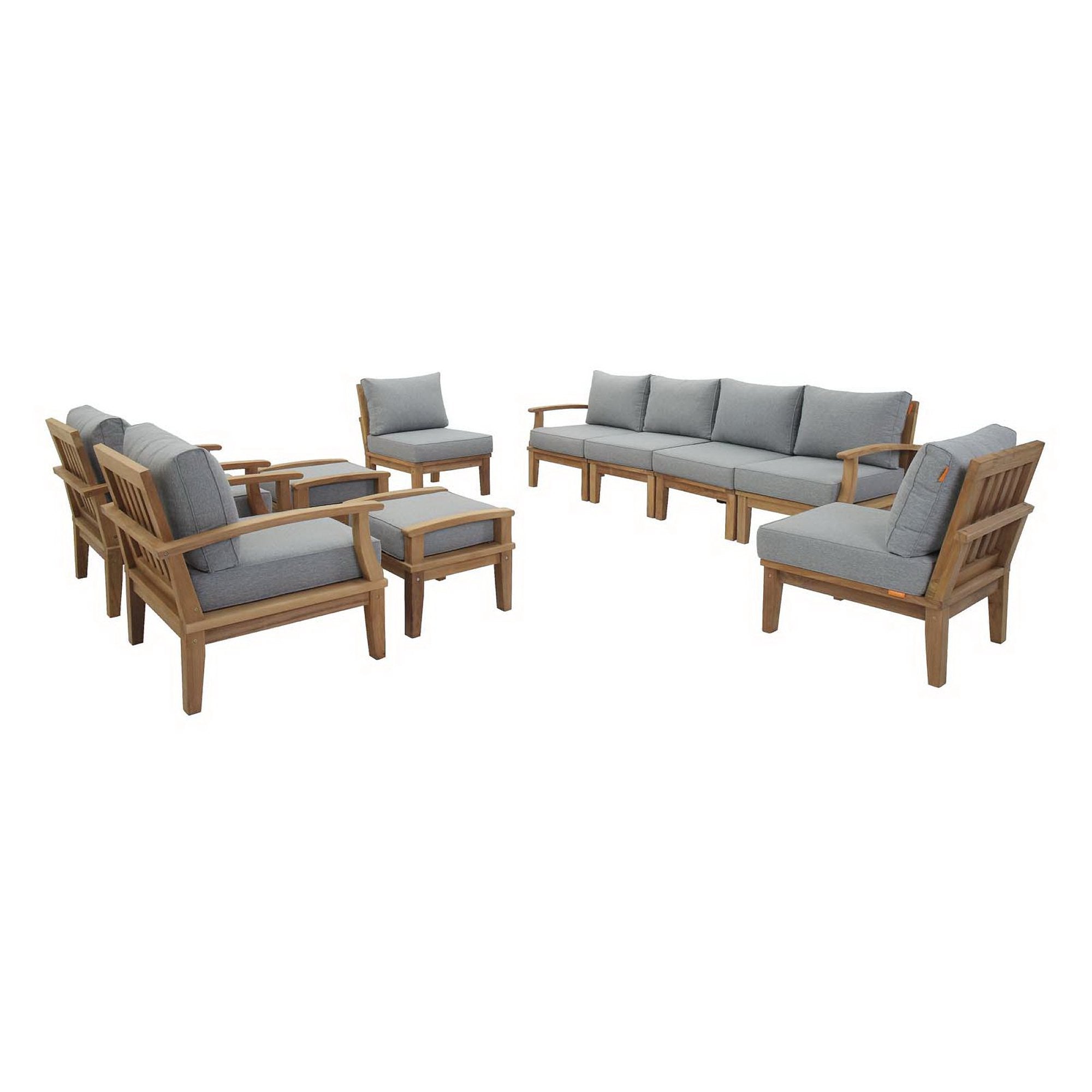 Marina 10 Piece Outdoor Patio Teak Set, Natural Gray