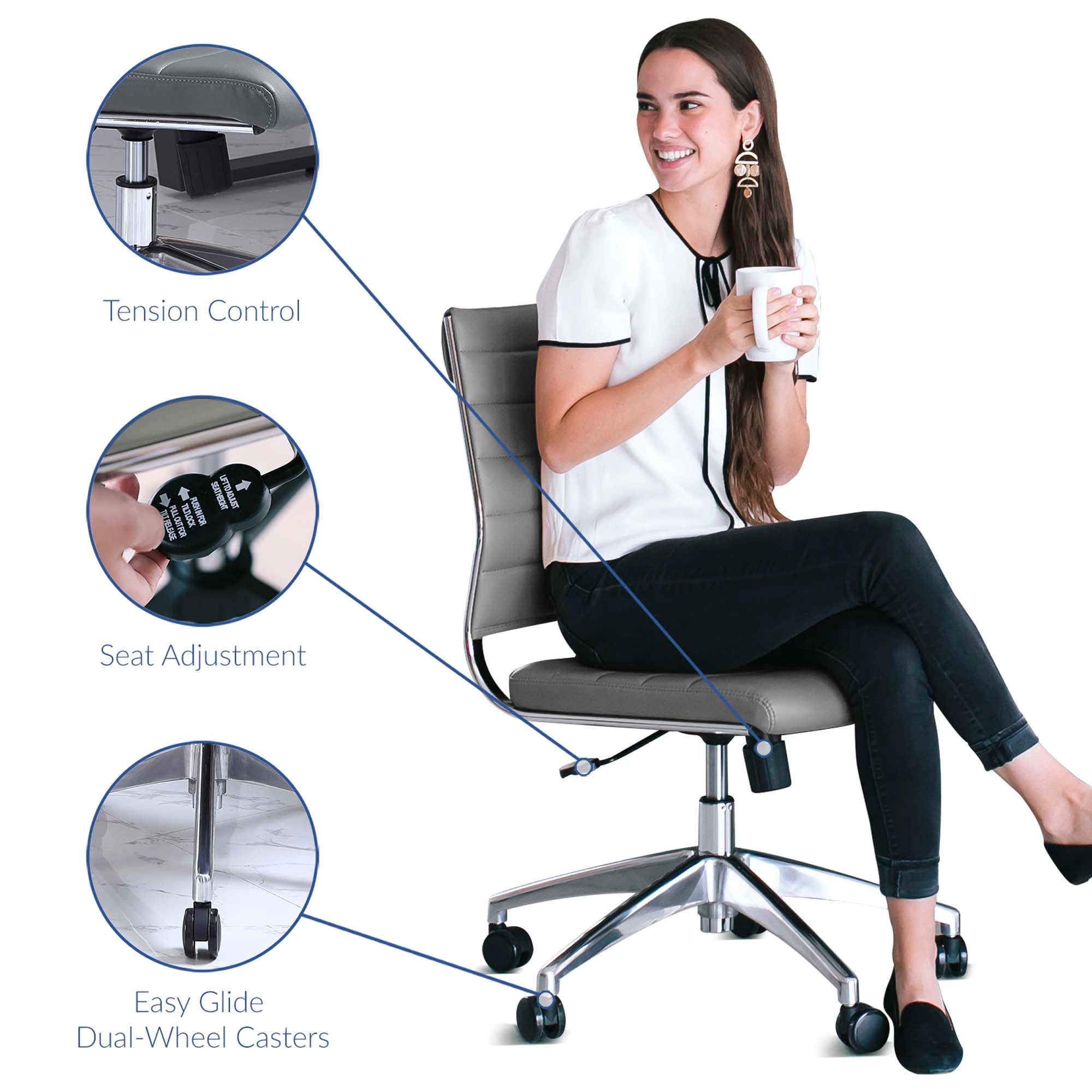 Jive Armless Mid Back Office Chair, Gray