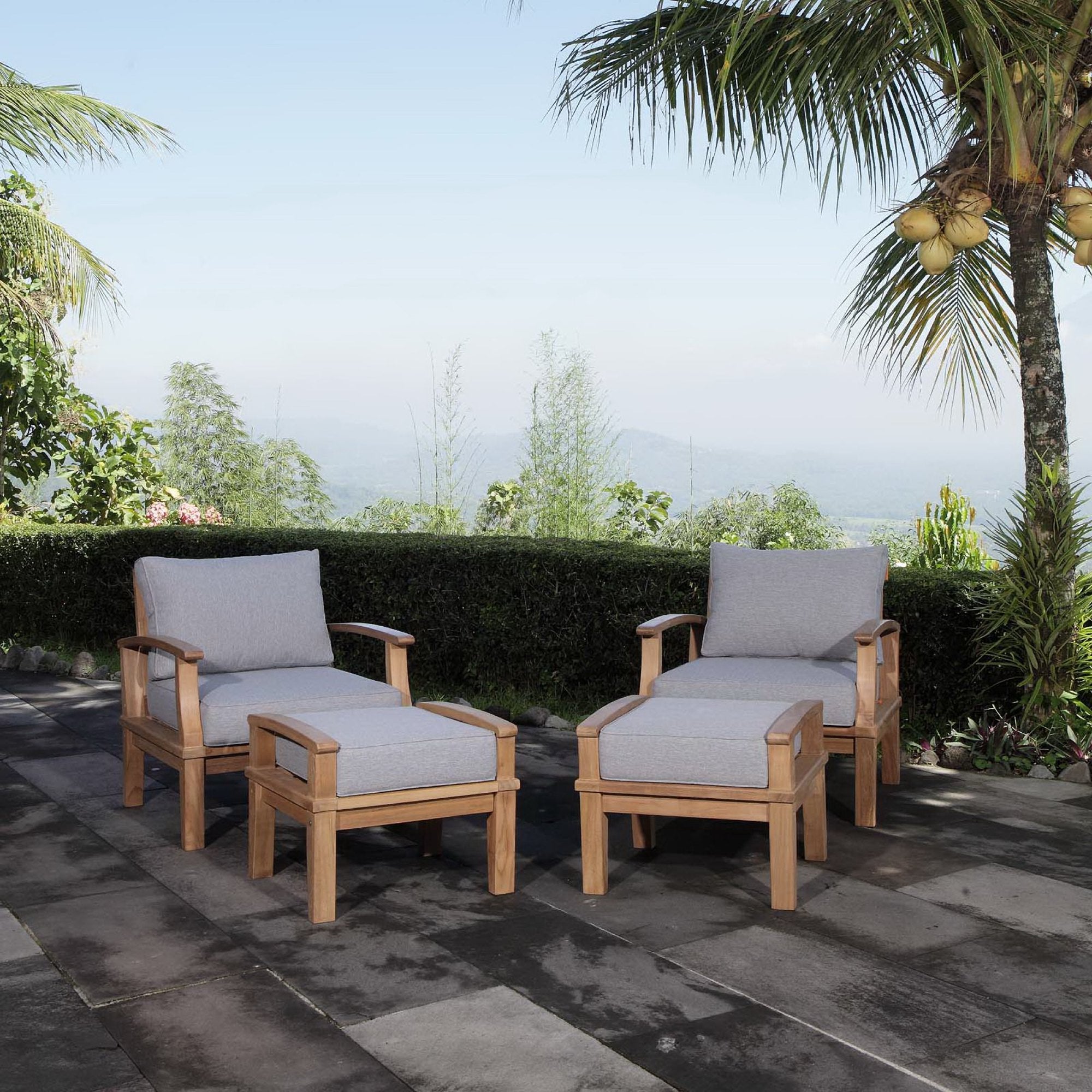 Marina 4 Piece Outdoor Patio Teak Set, Natural Gray