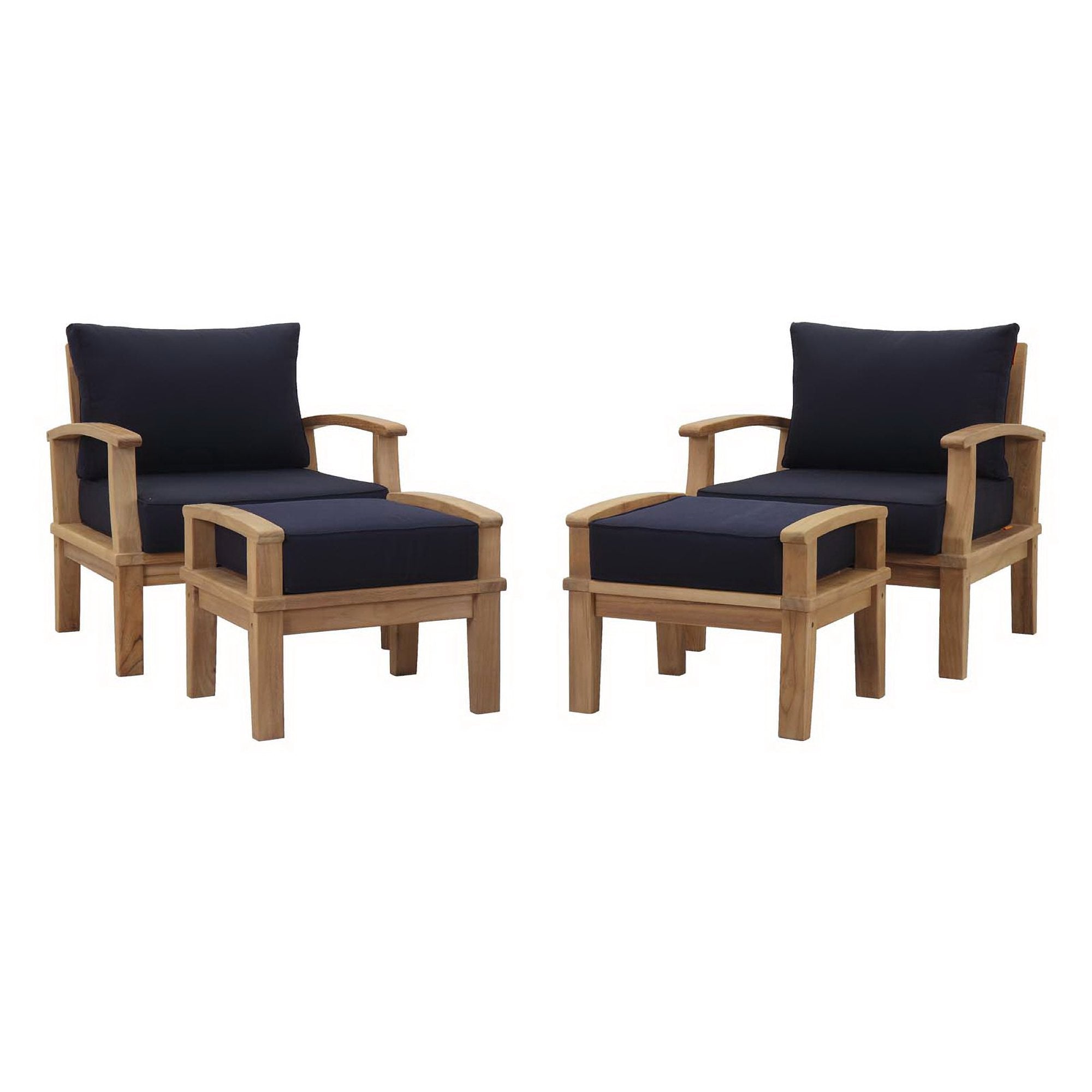 Marina 4 Piece Outdoor Patio Teak Set, Natural Navy