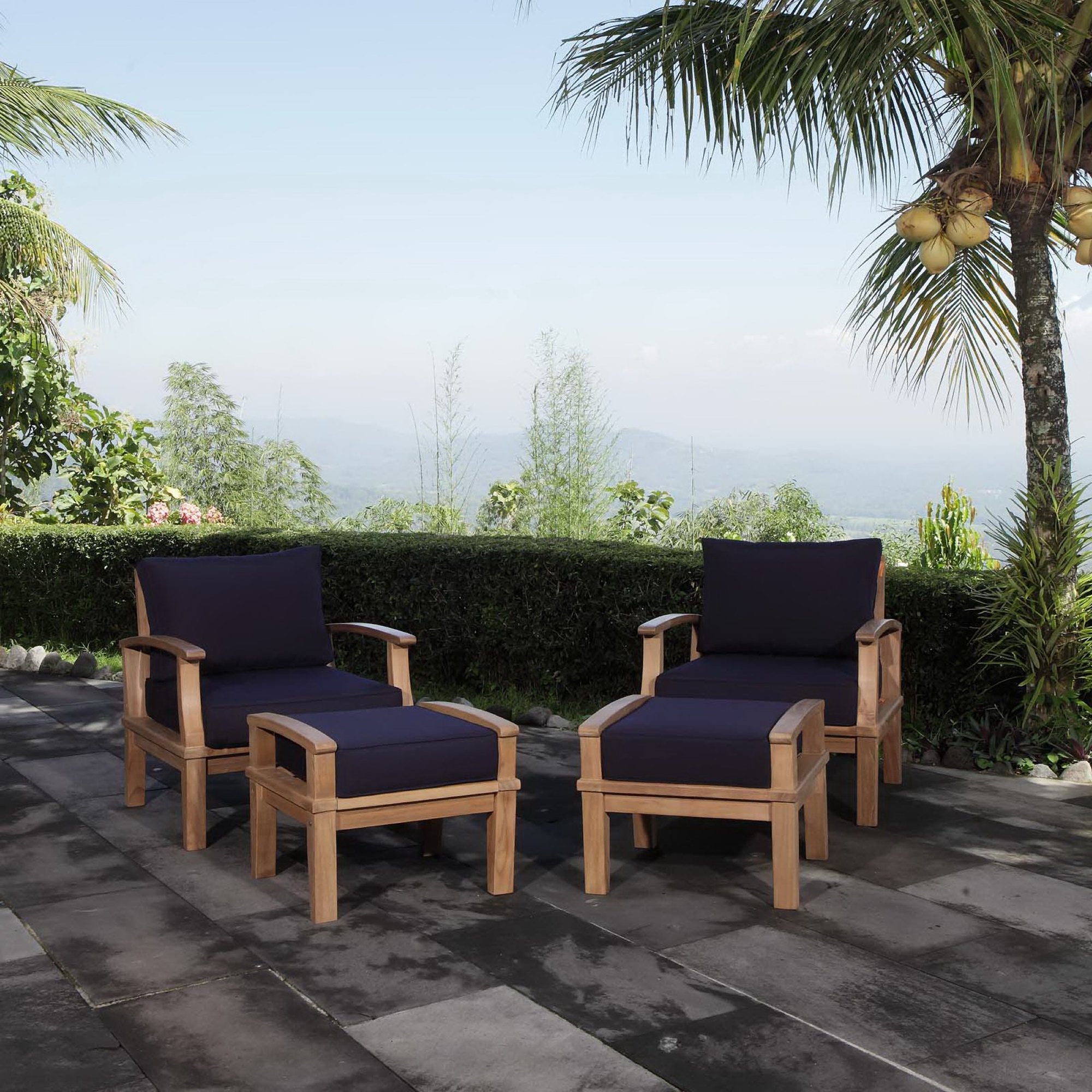 Marina 4 Piece Outdoor Patio Teak Set, Natural Navy