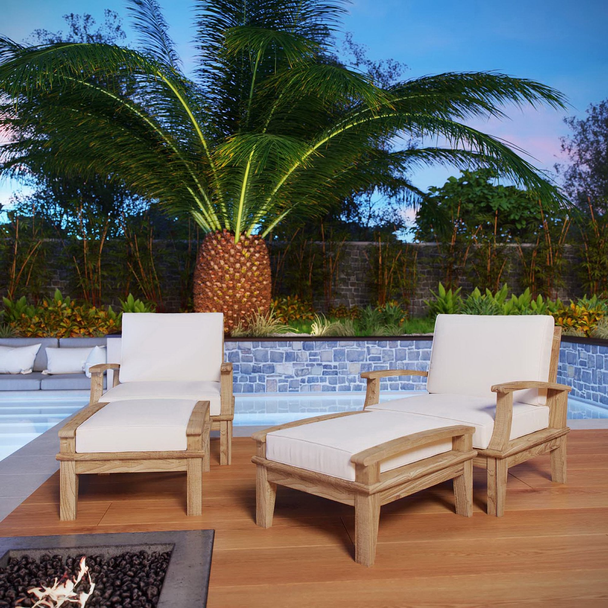 Marina 4 Piece Outdoor Patio Teak Set, Natural White