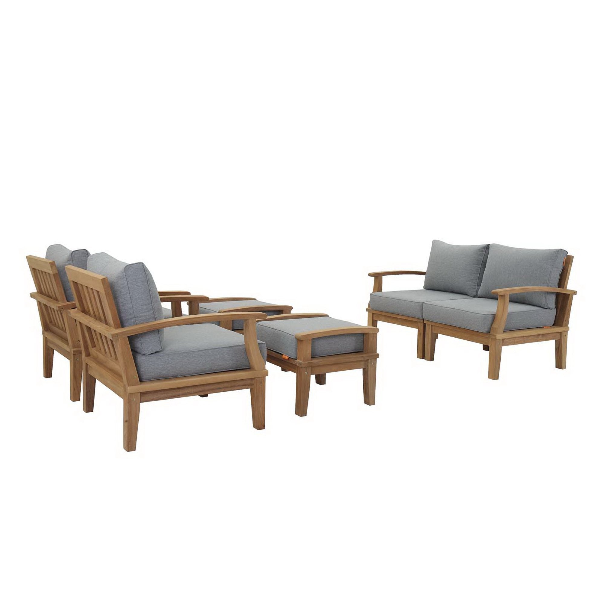 Marina 6 Piece Outdoor Patio Teak Set, Natural Gray
