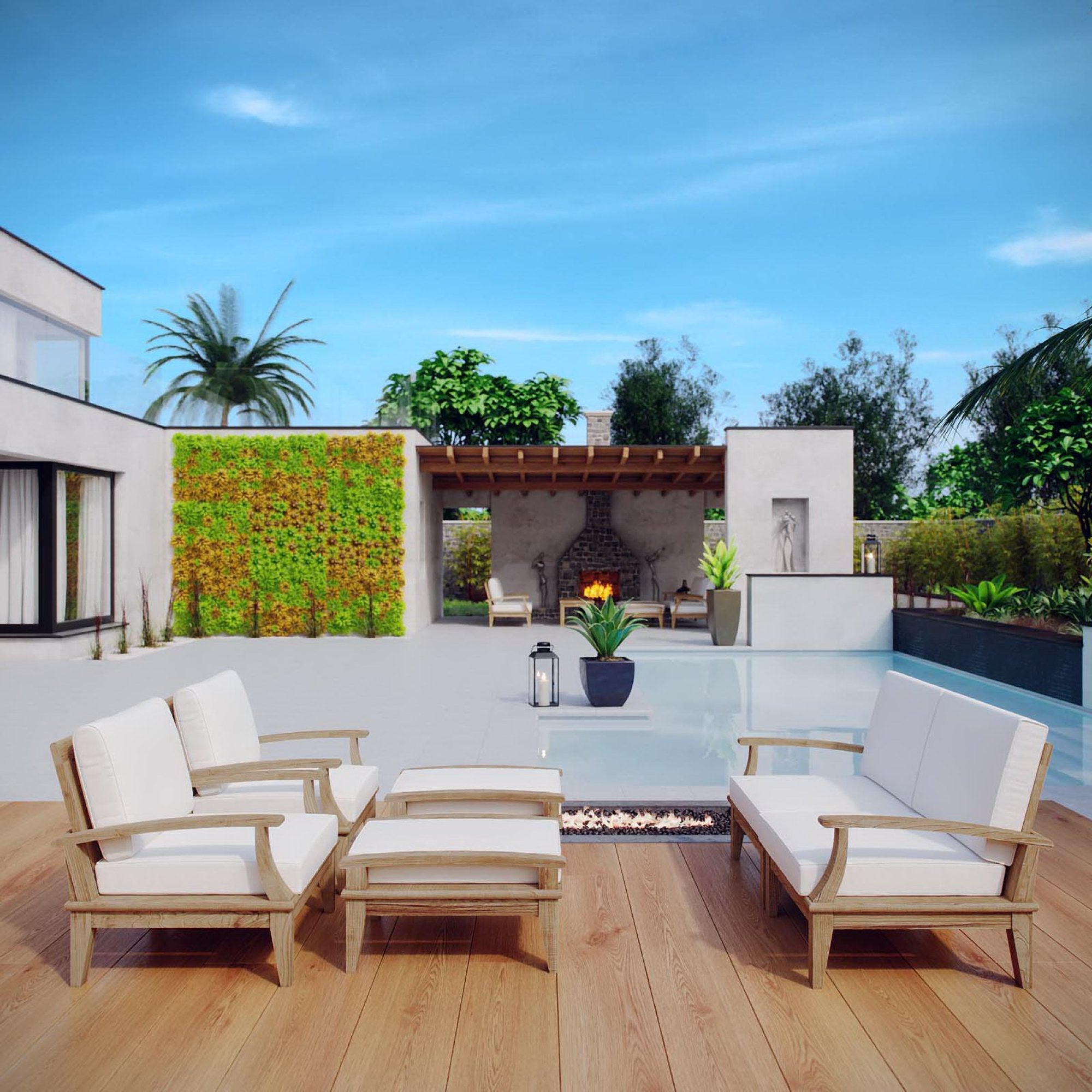 Marina 6 Piece Outdoor Patio Teak Set, Natural White