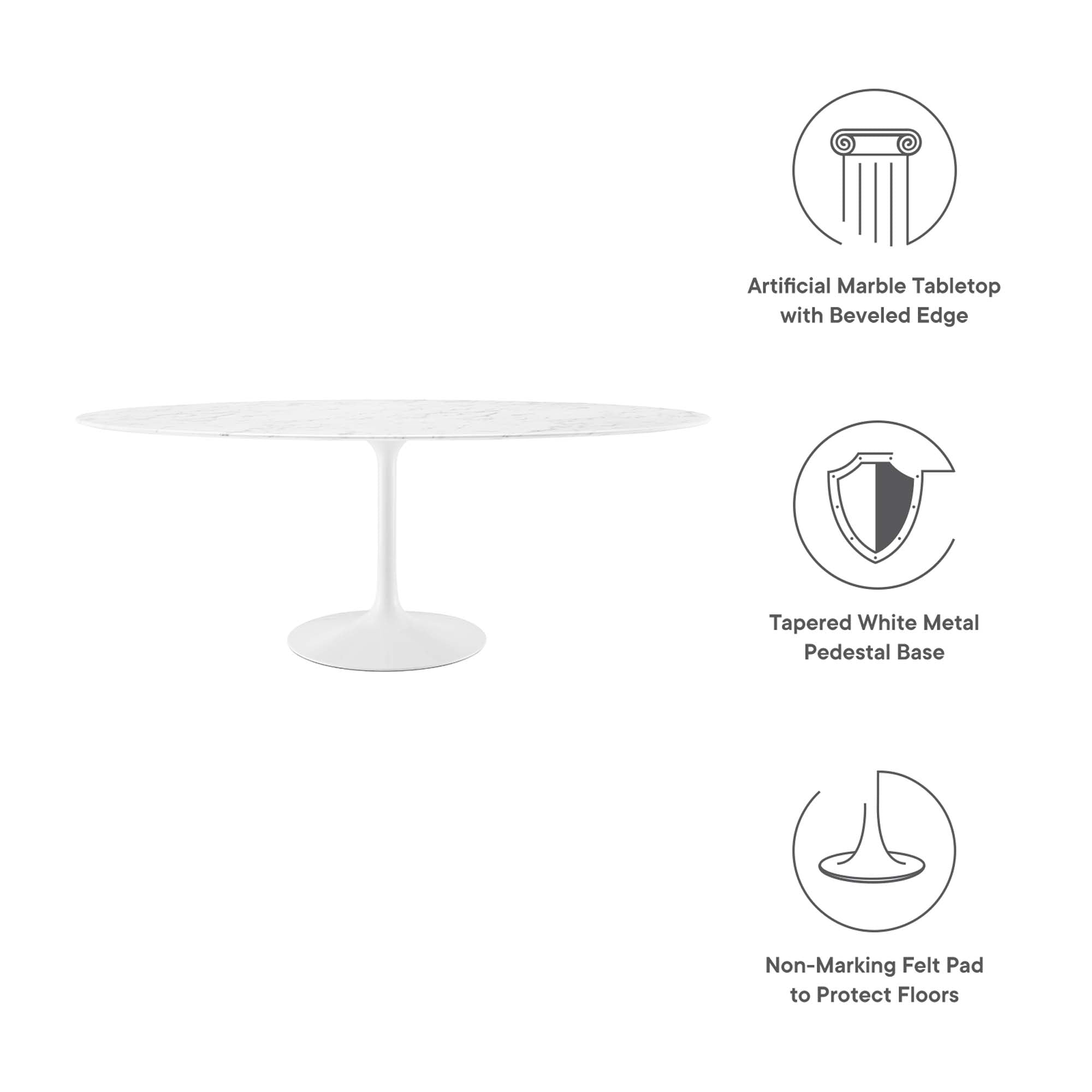 Lippa 78" Oval Faux Marble Dining Table, White
