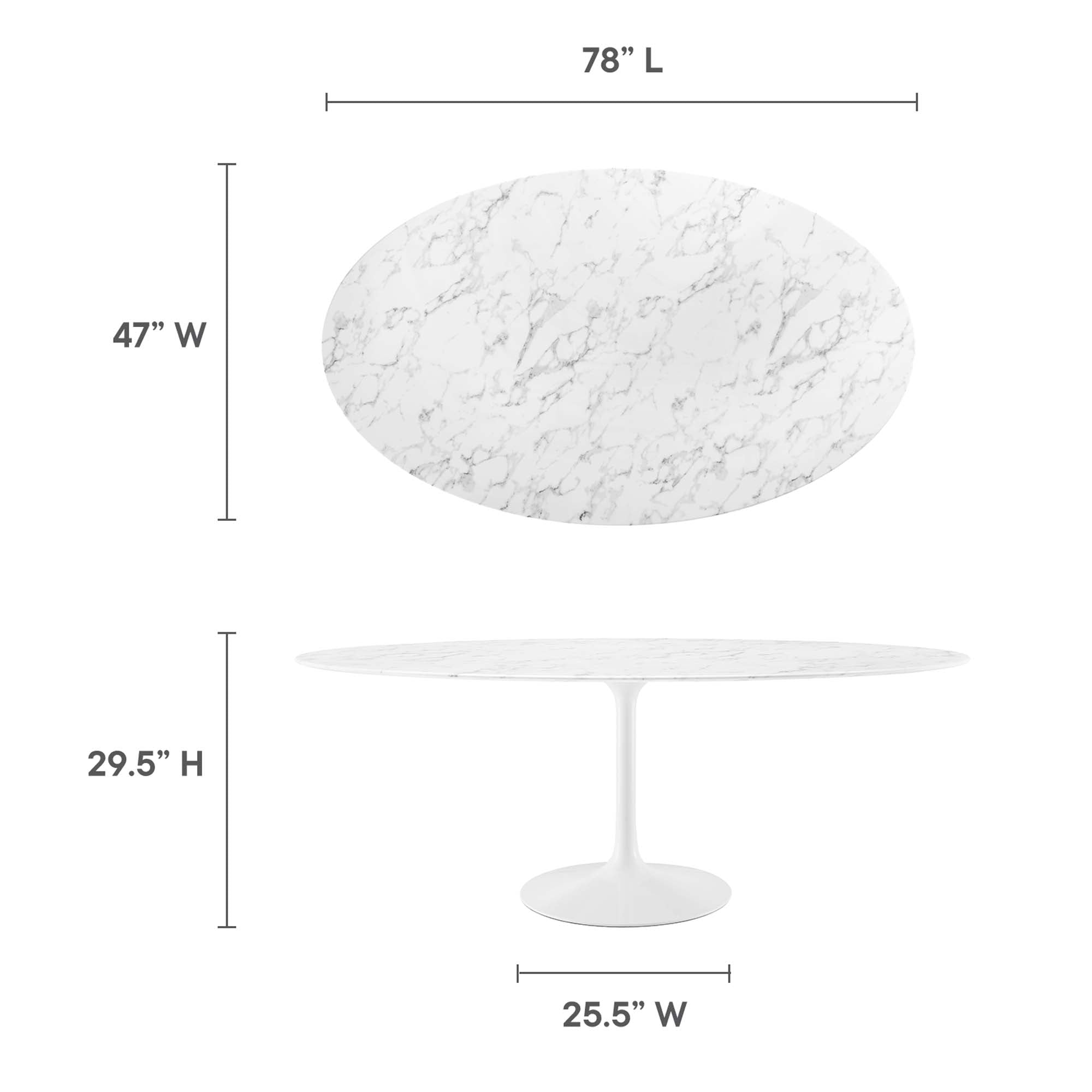 Lippa 78" Oval Faux Marble Dining Table, White