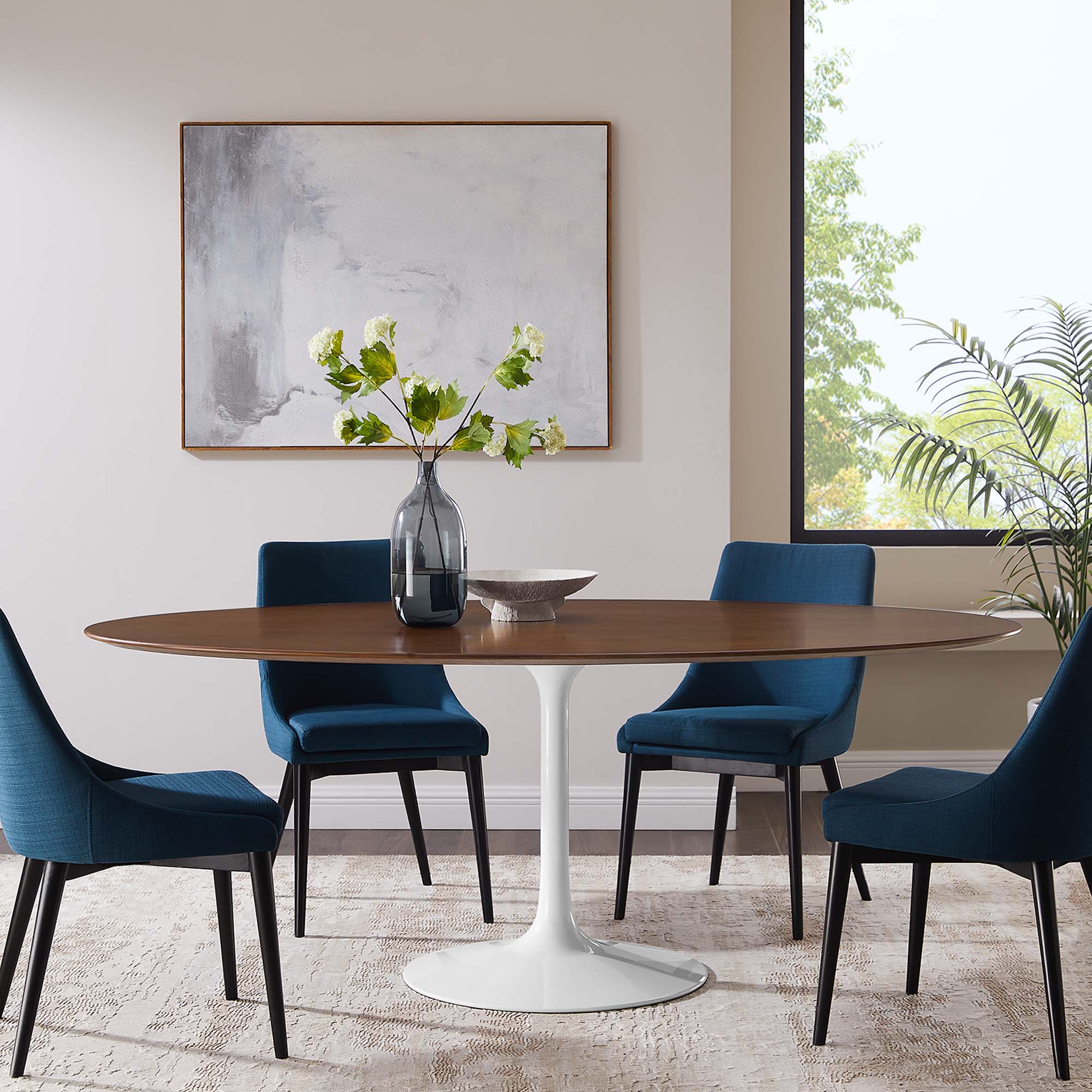 Lippa 78" Oval Wood Dining Table, Walnut