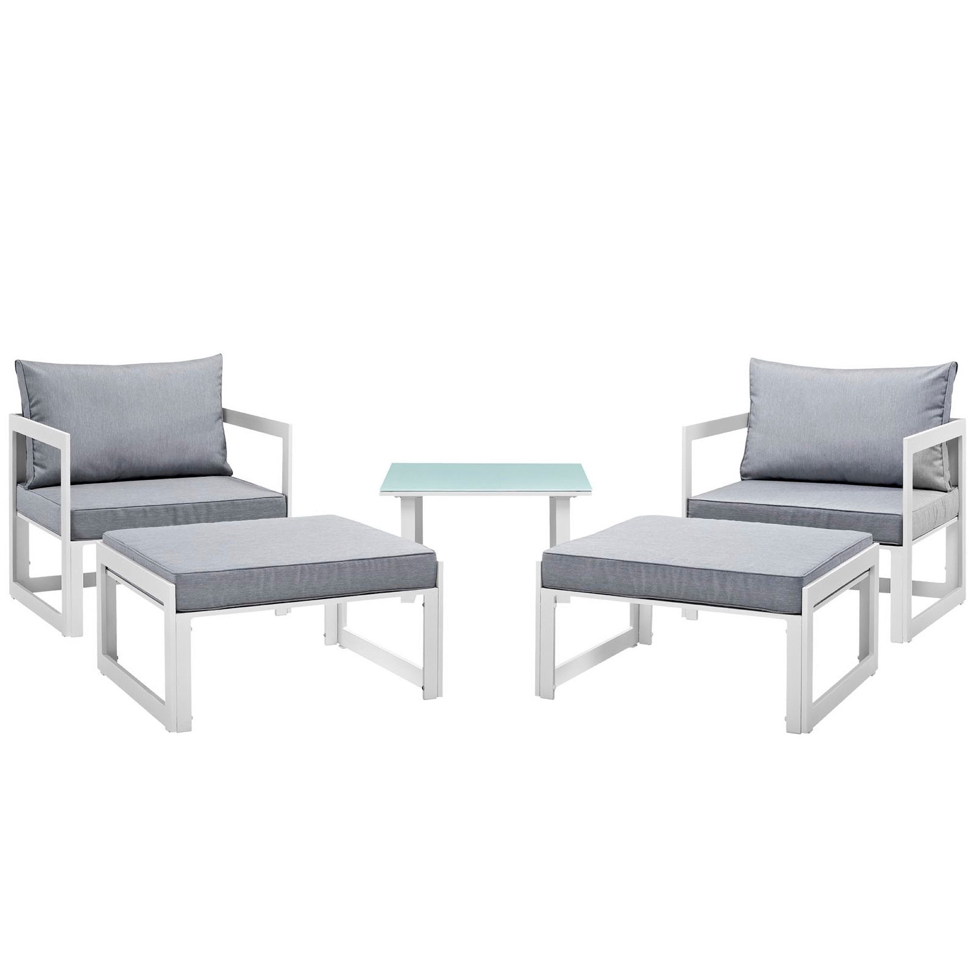 Fortuna 5 Piece Outdoor Patio Sectional Sofa Set, White Gray