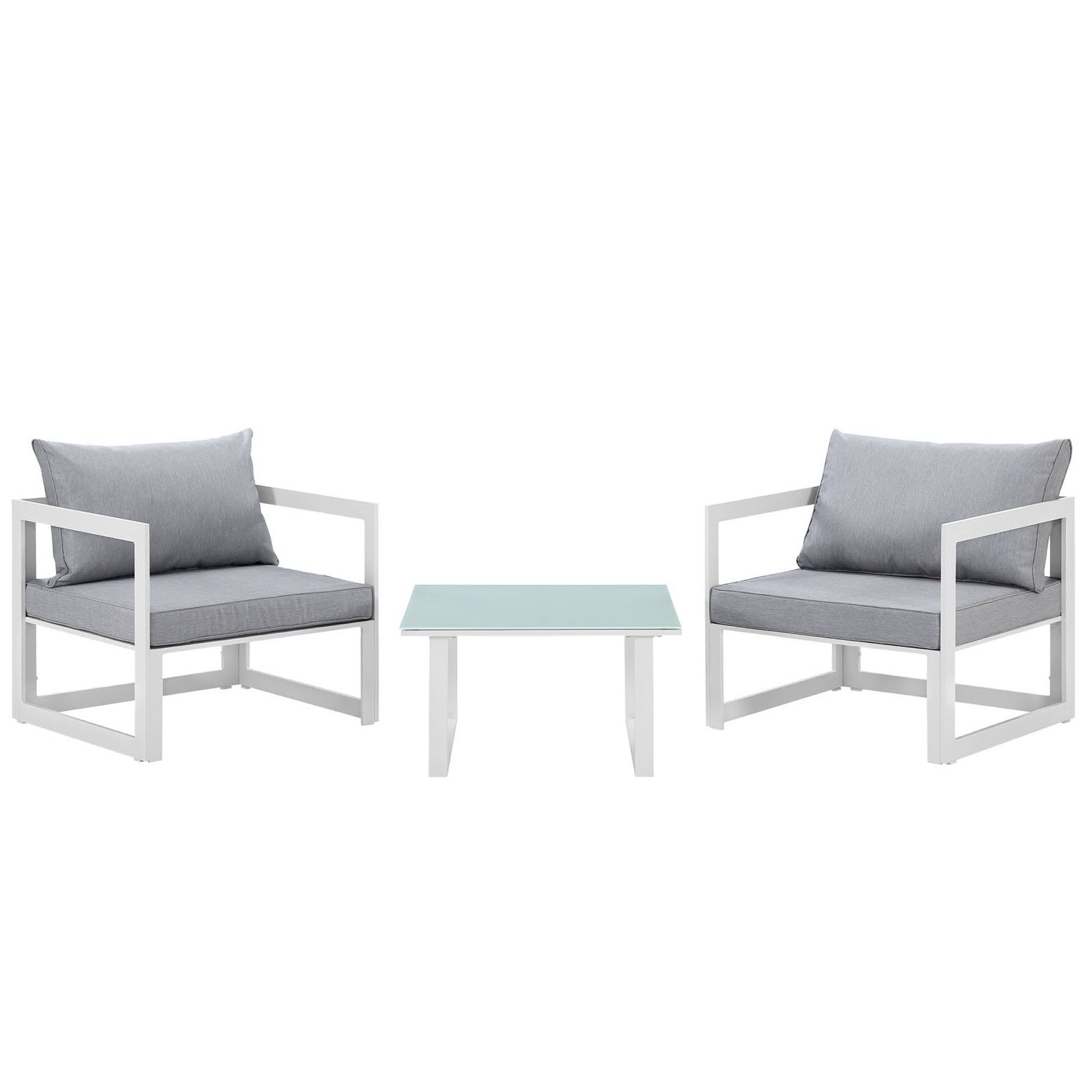 Fortuna 3 Piece Outdoor Patio Sectional Sofa Set, White Gray