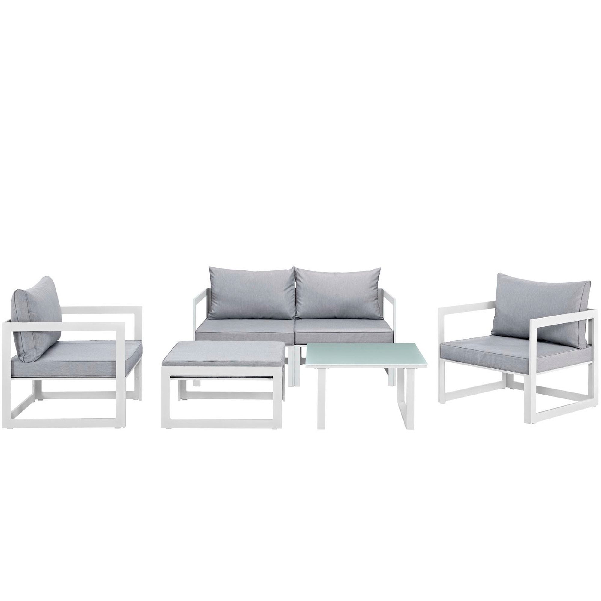 Fortuna 6 Piece Outdoor Patio Sectional Sofa Set, White Gray