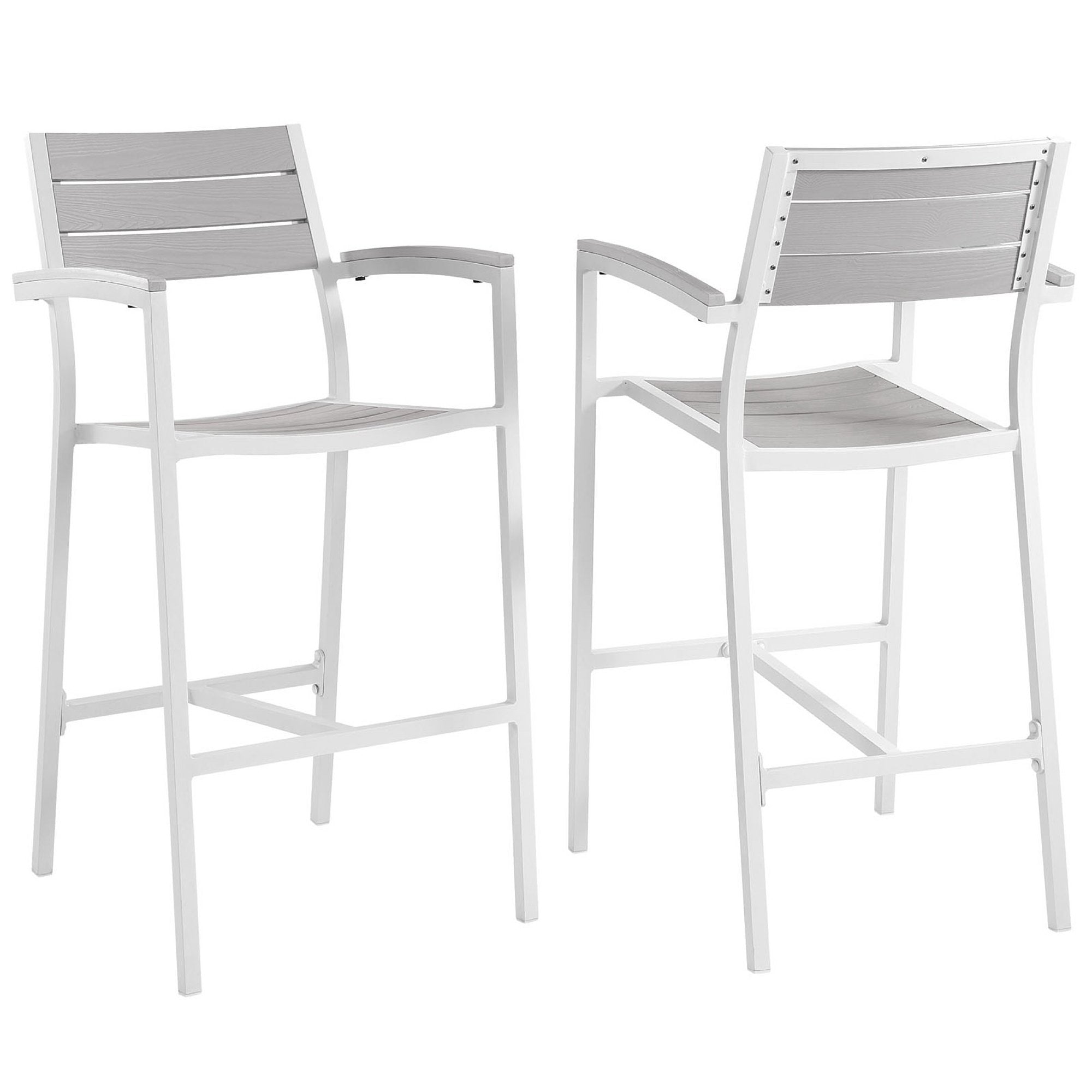 Maine Outdoor Patio Bar Stool Set of 2, White Light Gray