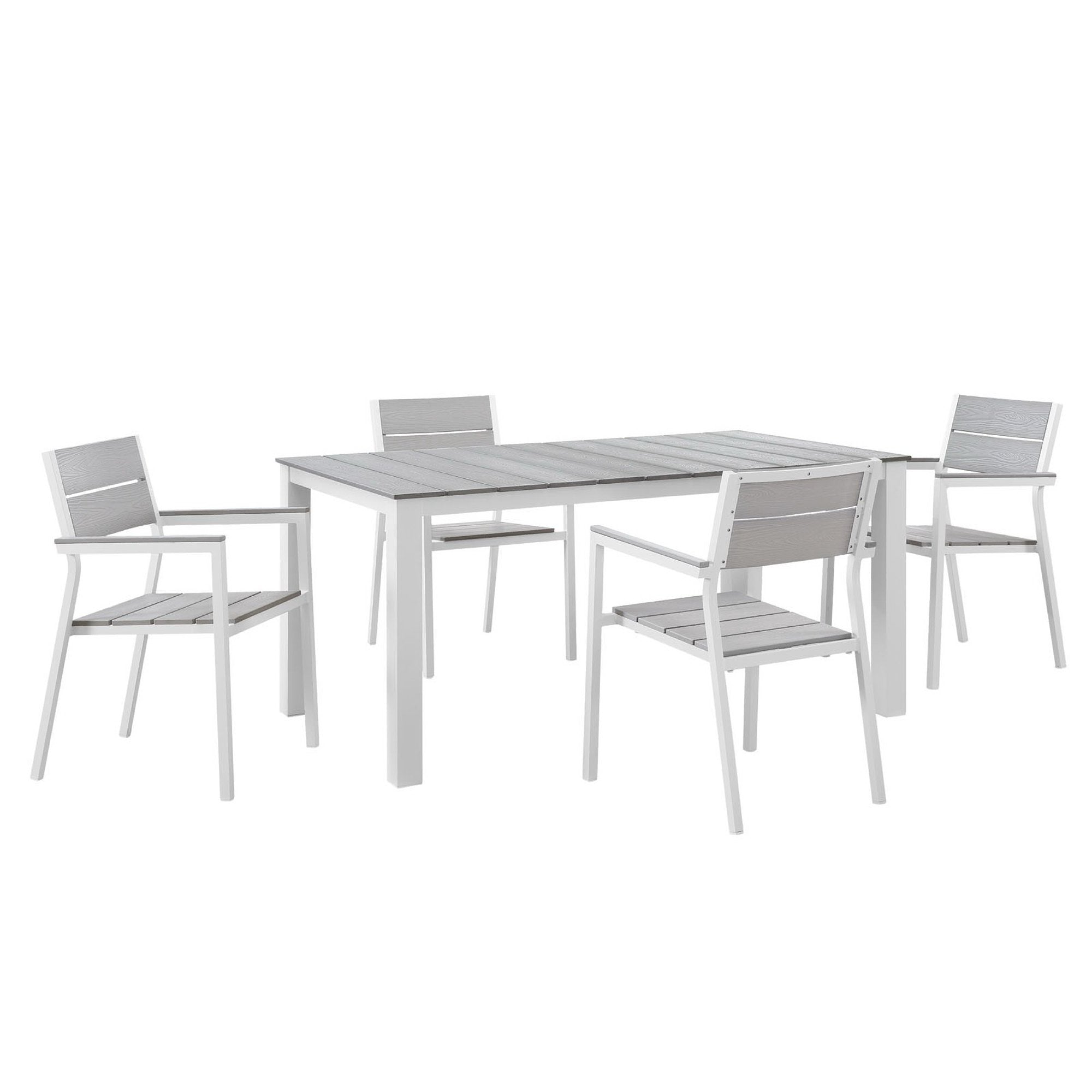 Maine 5 Piece Outdoor Patio Dining Set, White Light Gray