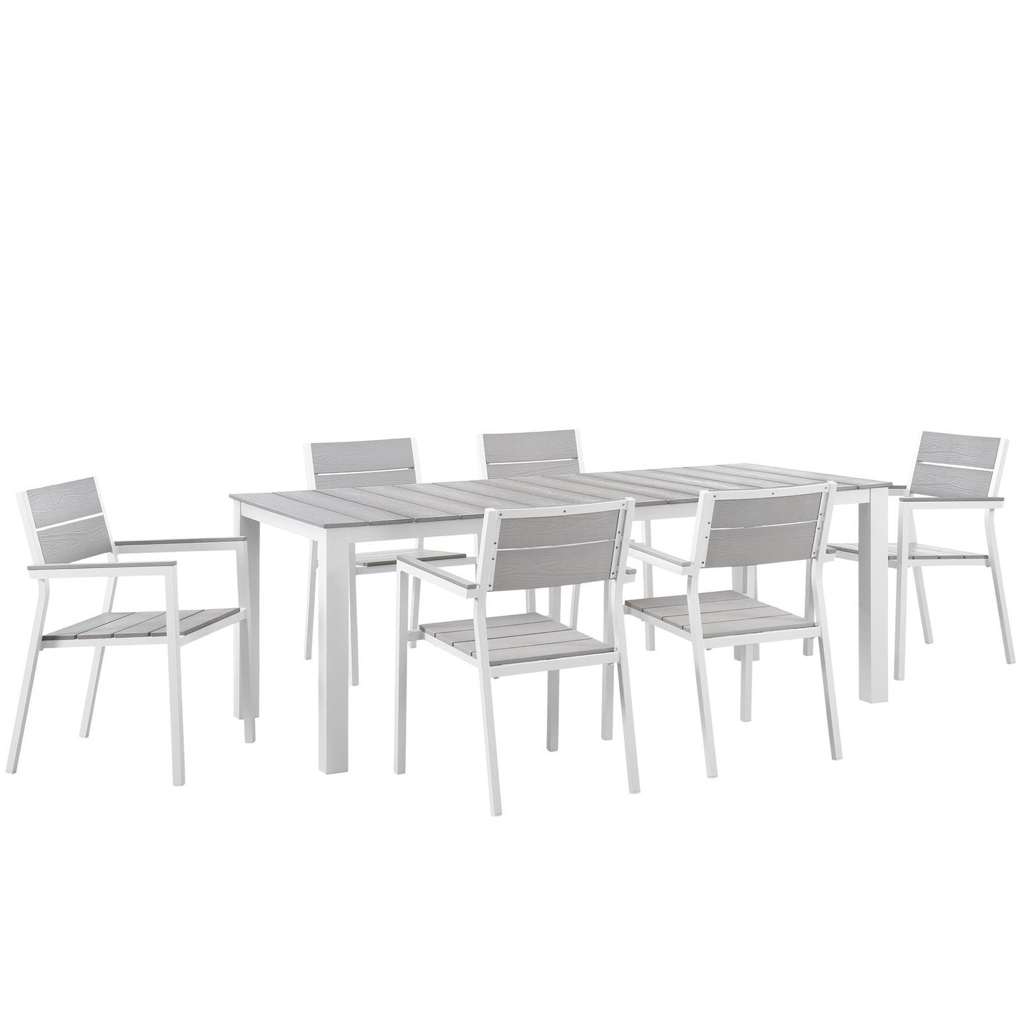 Maine 7 Piece Outdoor Patio Dining Set, White Light Gray