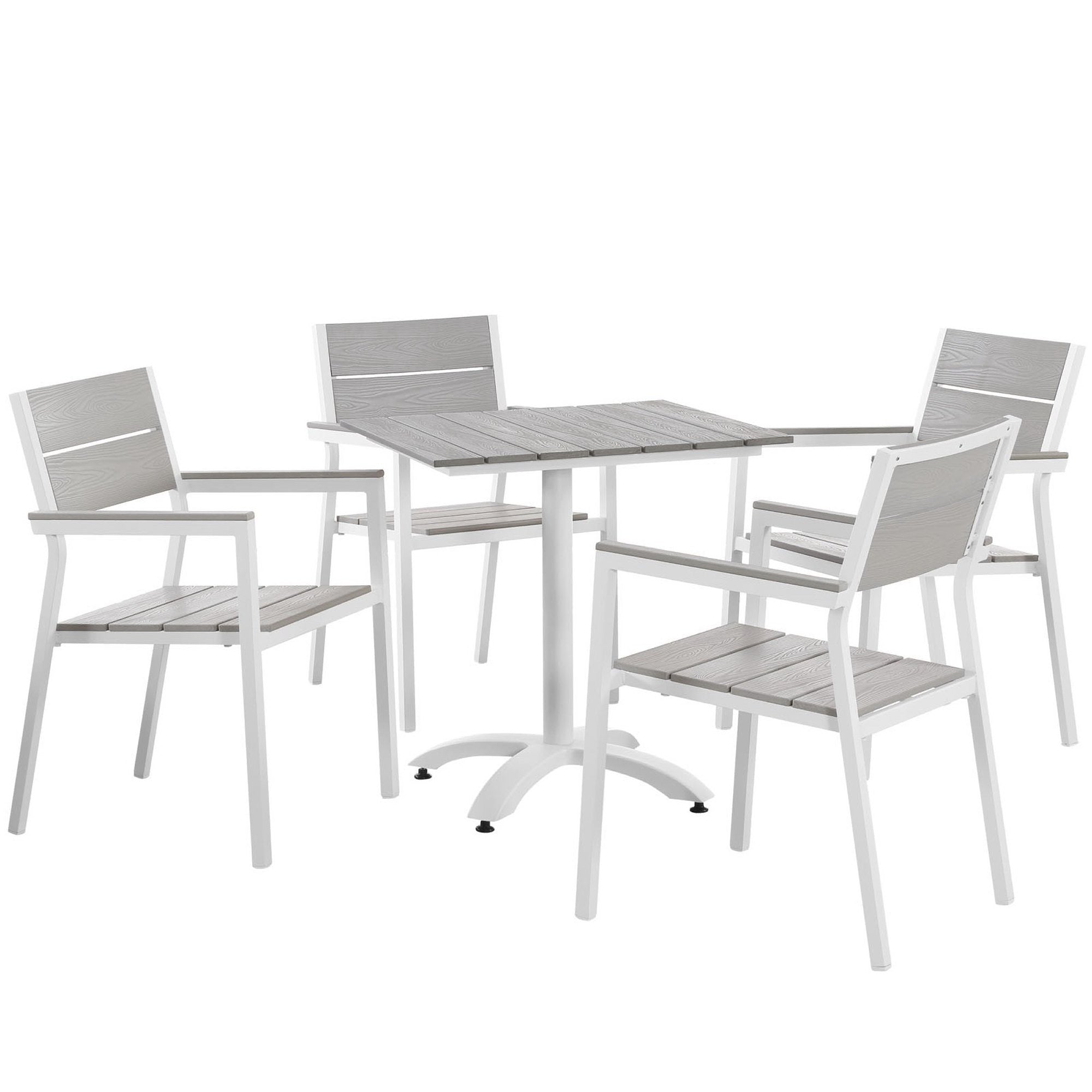 Maine 5 Piece Outdoor Patio Dining Set, White Light Gray