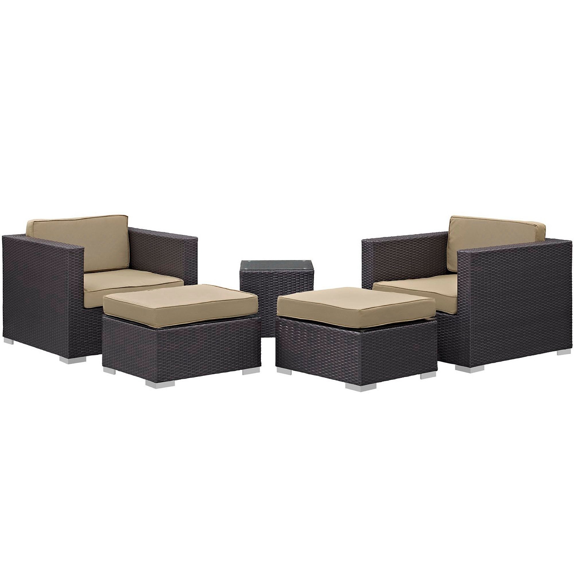 Convene 5 Piece Outdoor Patio Sectional Set, Espresso Mocha