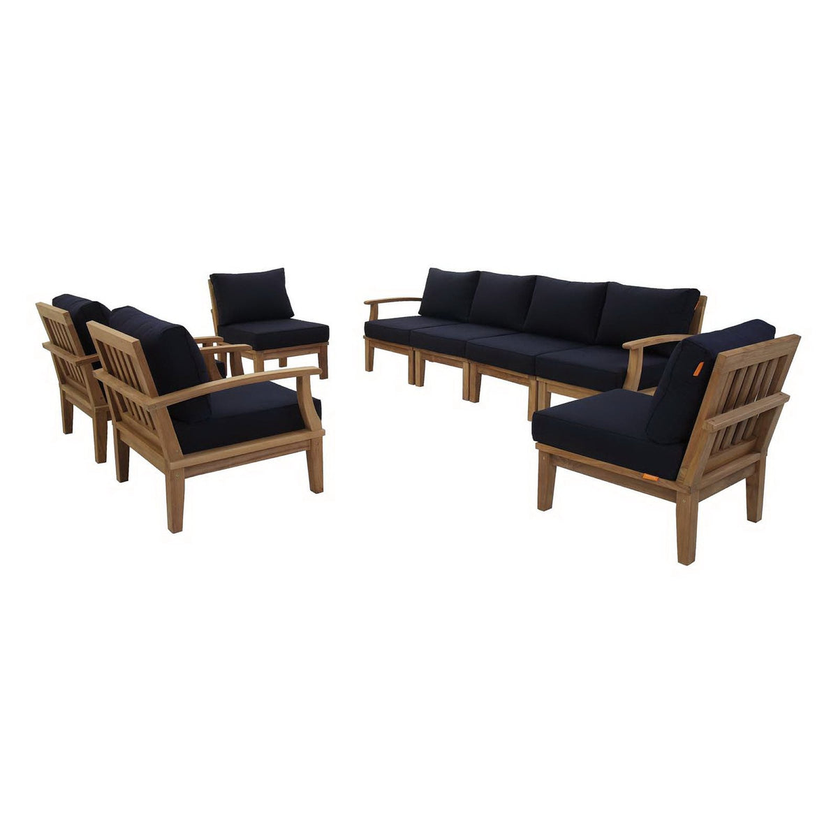 Marina 8 Piece Outdoor Patio Teak Set, Natural Navy - Model EEI-1817