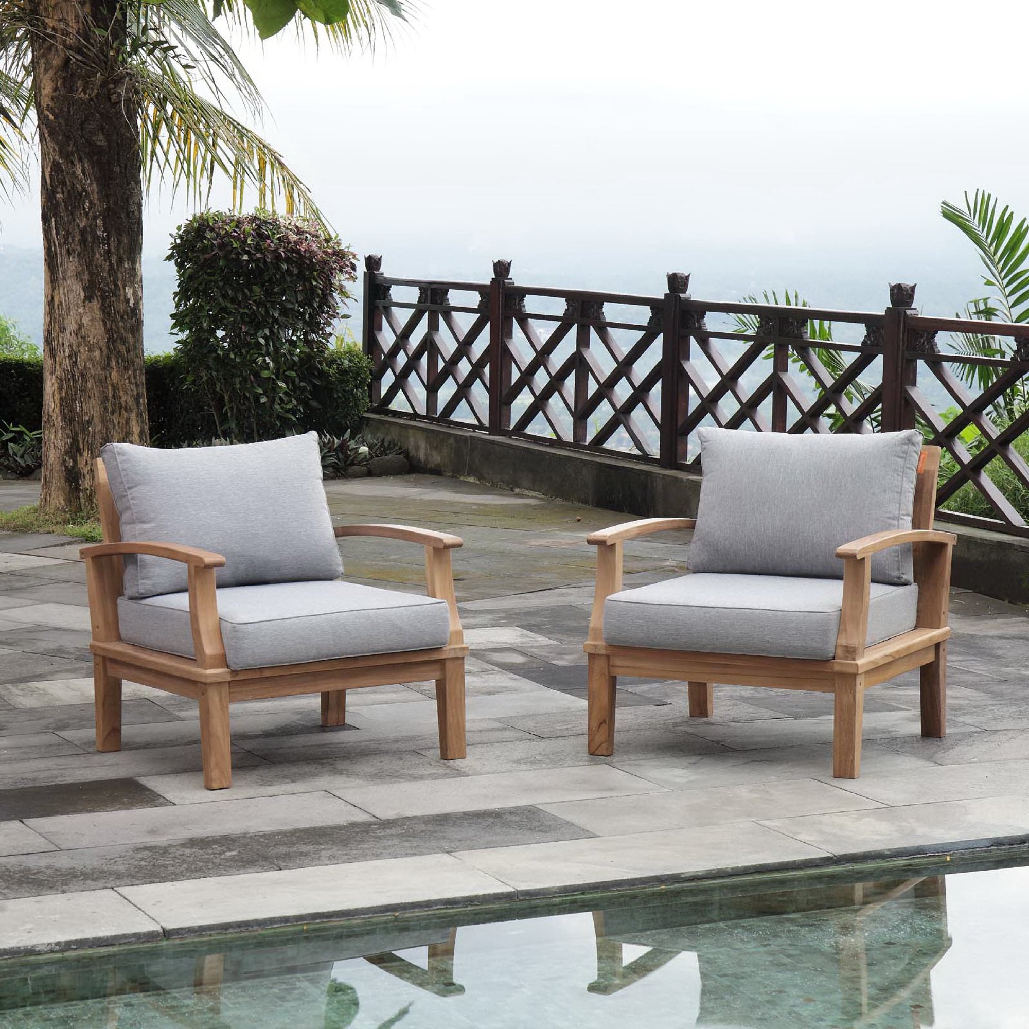 Marina 2 Piece Outdoor Patio Teak Set, Natural Gray