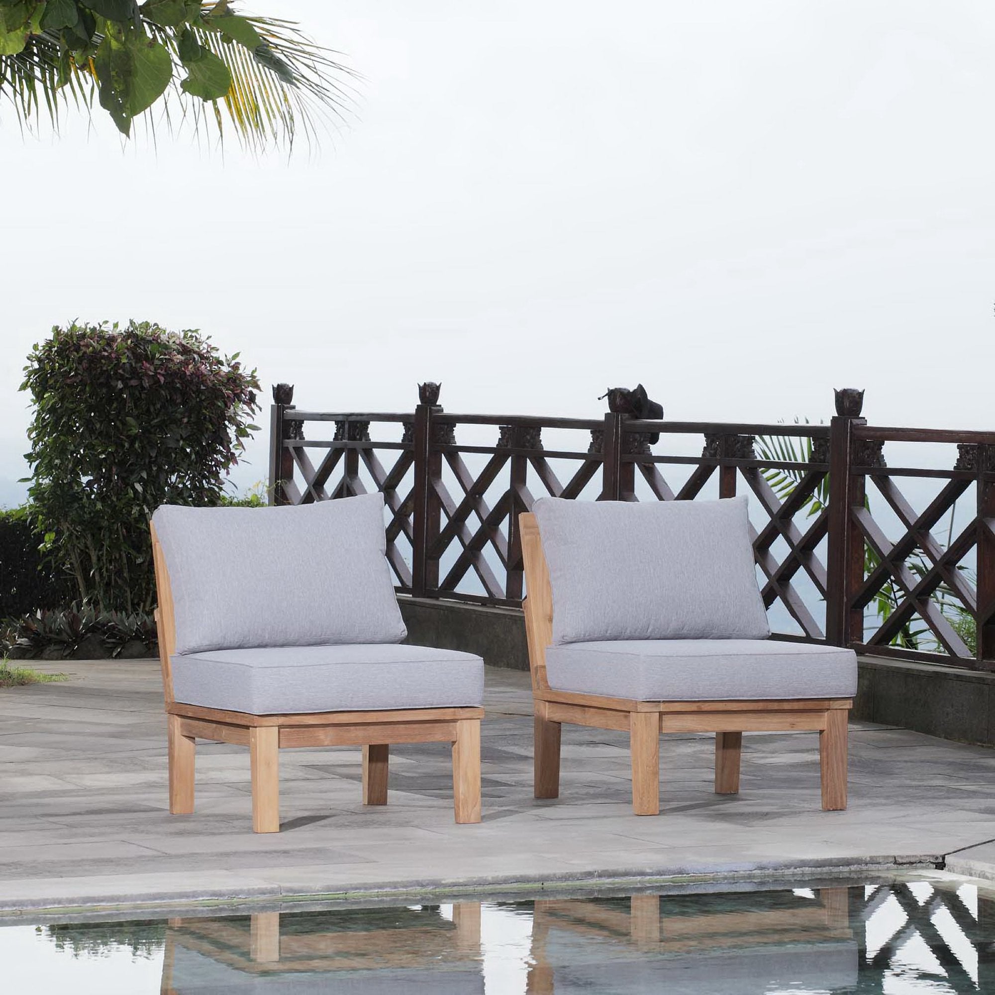 Marina 2 Piece Outdoor Patio Teak Set, Natural Gray