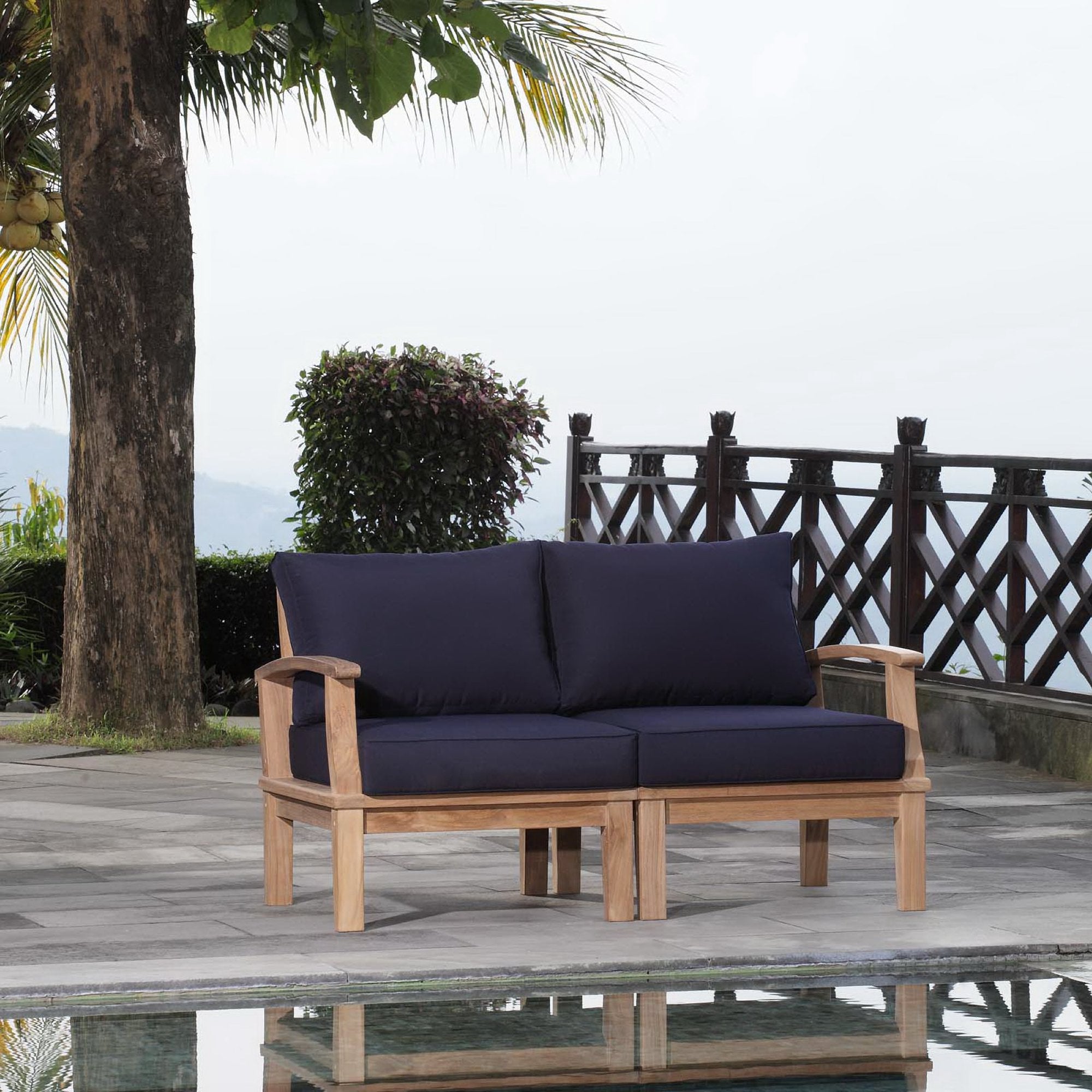 Marina 2 Piece Outdoor Patio Teak Set, Natural Navy