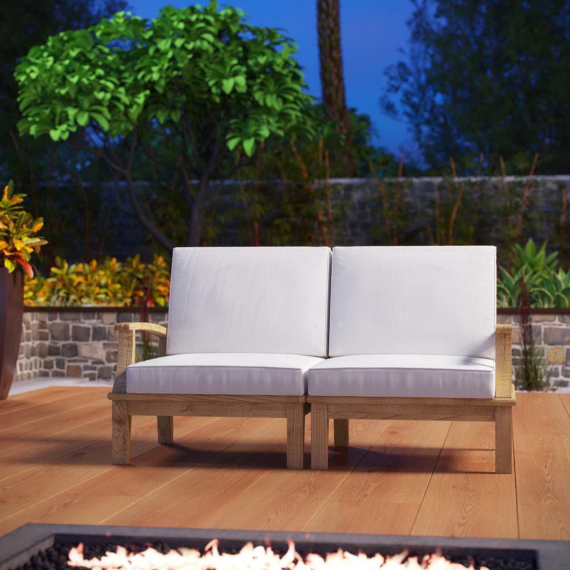 Marina 2 Piece Outdoor Patio Teak Set, Natural White