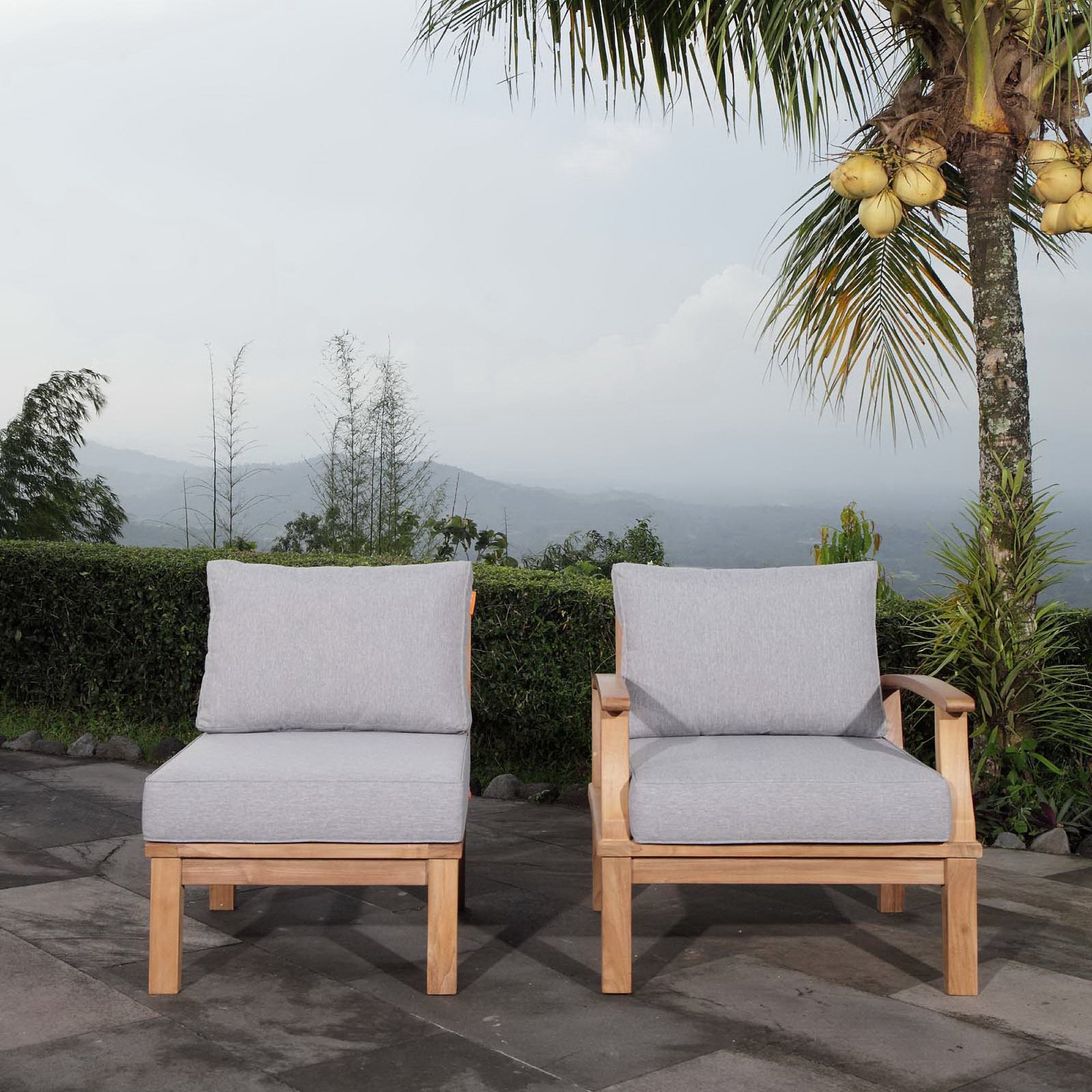 Marina 2 Piece Outdoor Patio Teak Set, Natural Gray