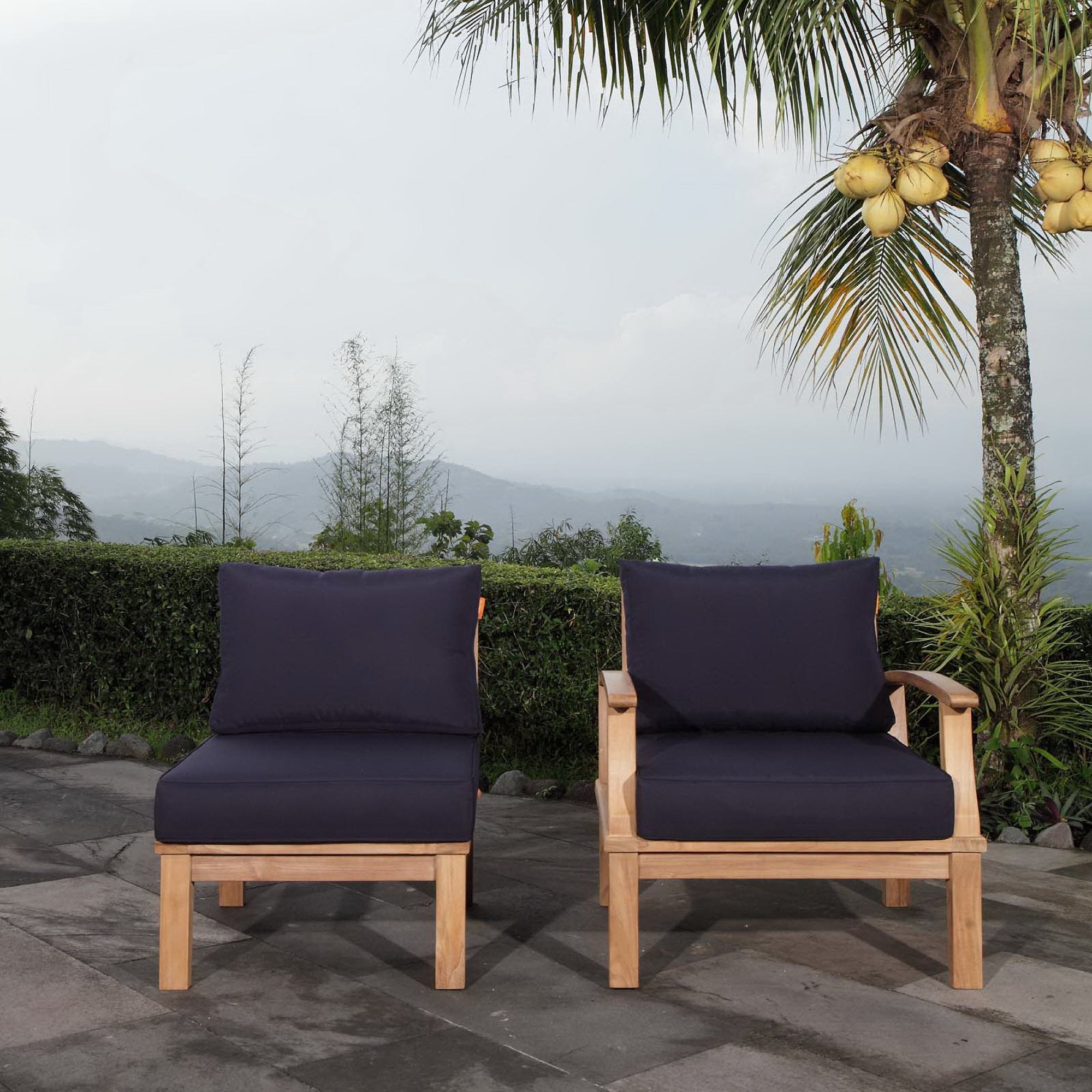 Marina 2 Piece Outdoor Patio Teak Set, Natural Navy