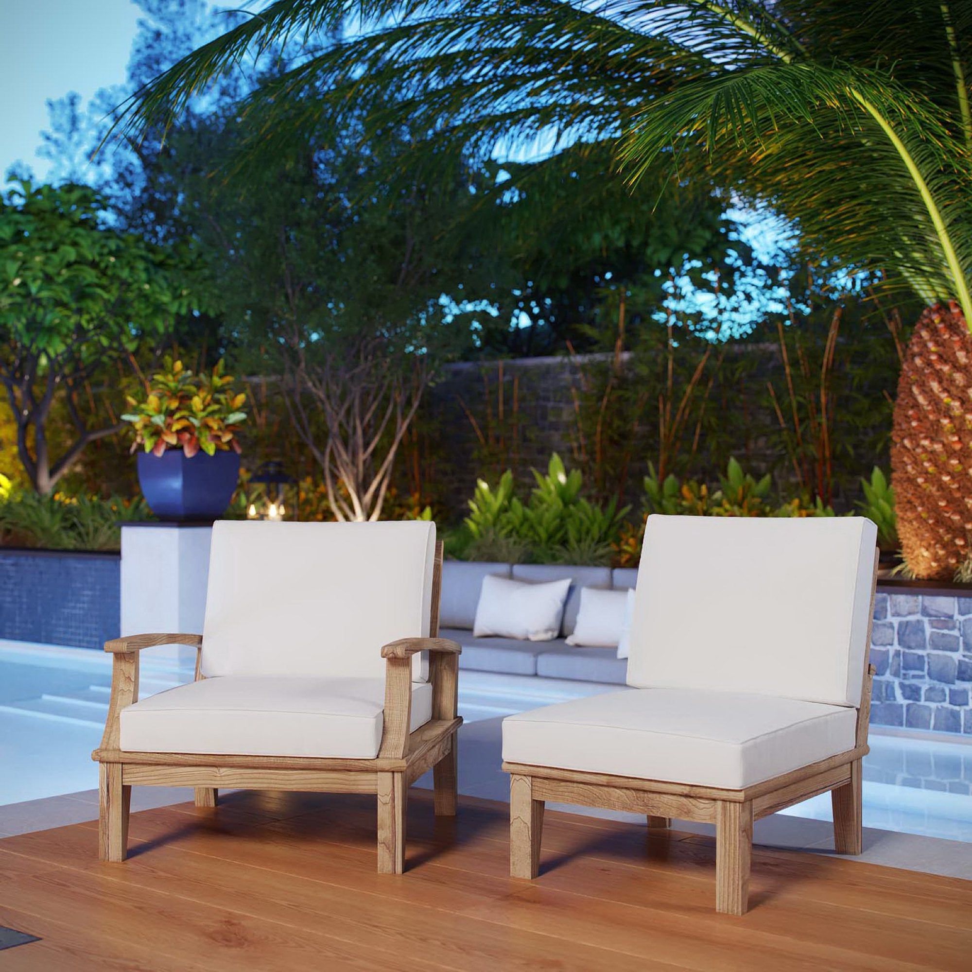 Marina 2 Piece Outdoor Patio Teak Set, Natural White