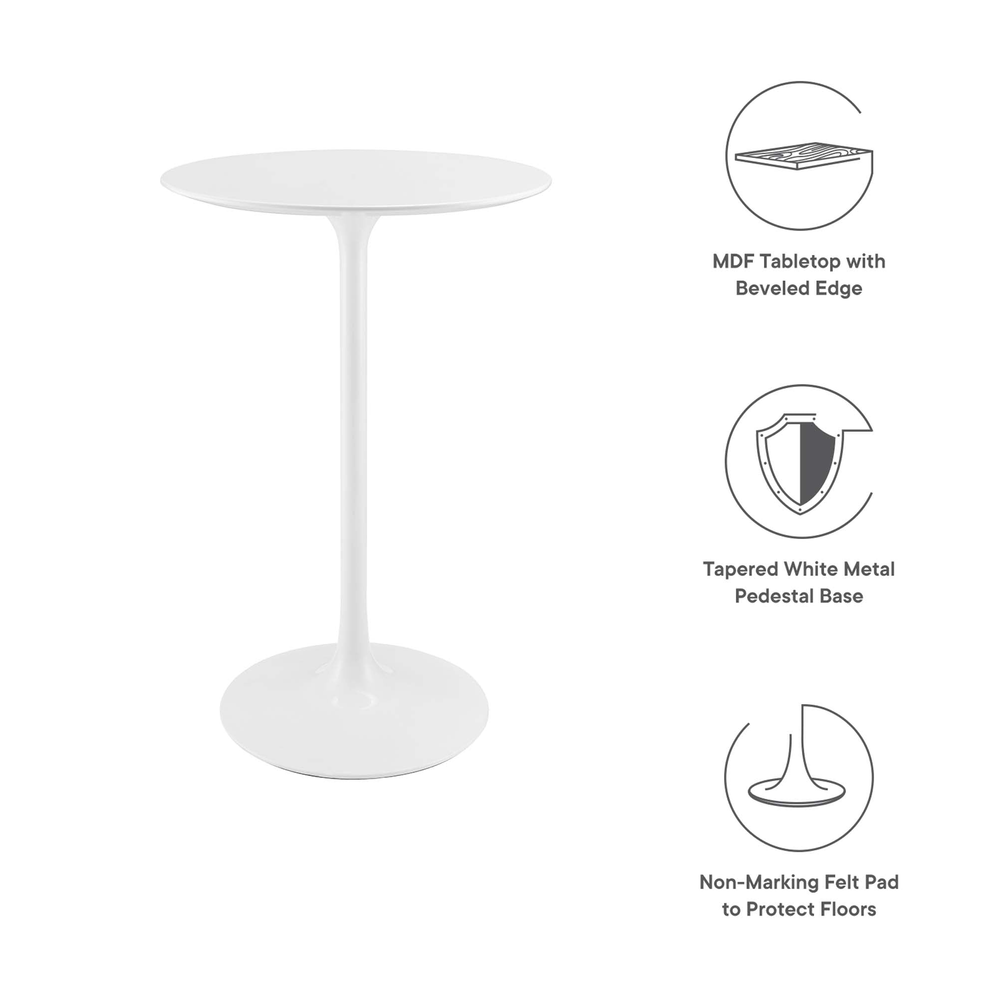 Lippa 28" Round Wood Bar Table, White