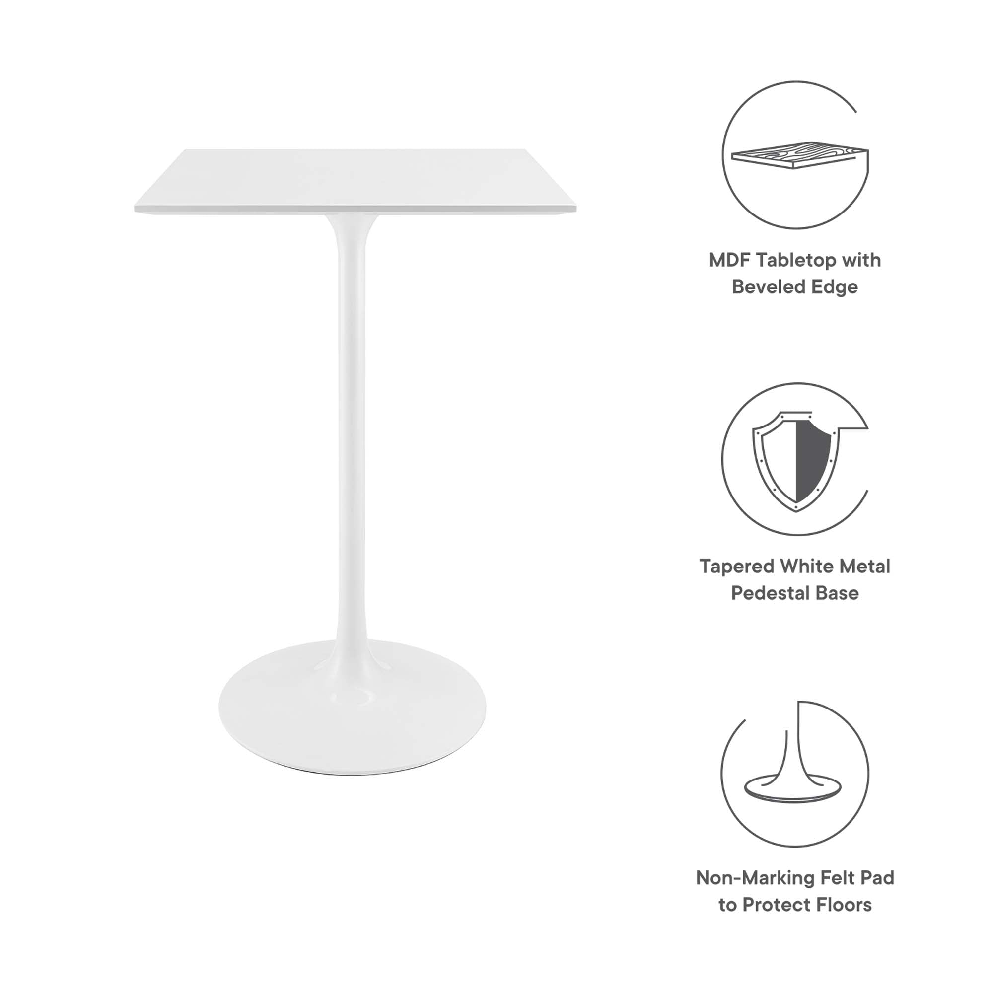 Lippa 28" Square Wood Bar Table, White