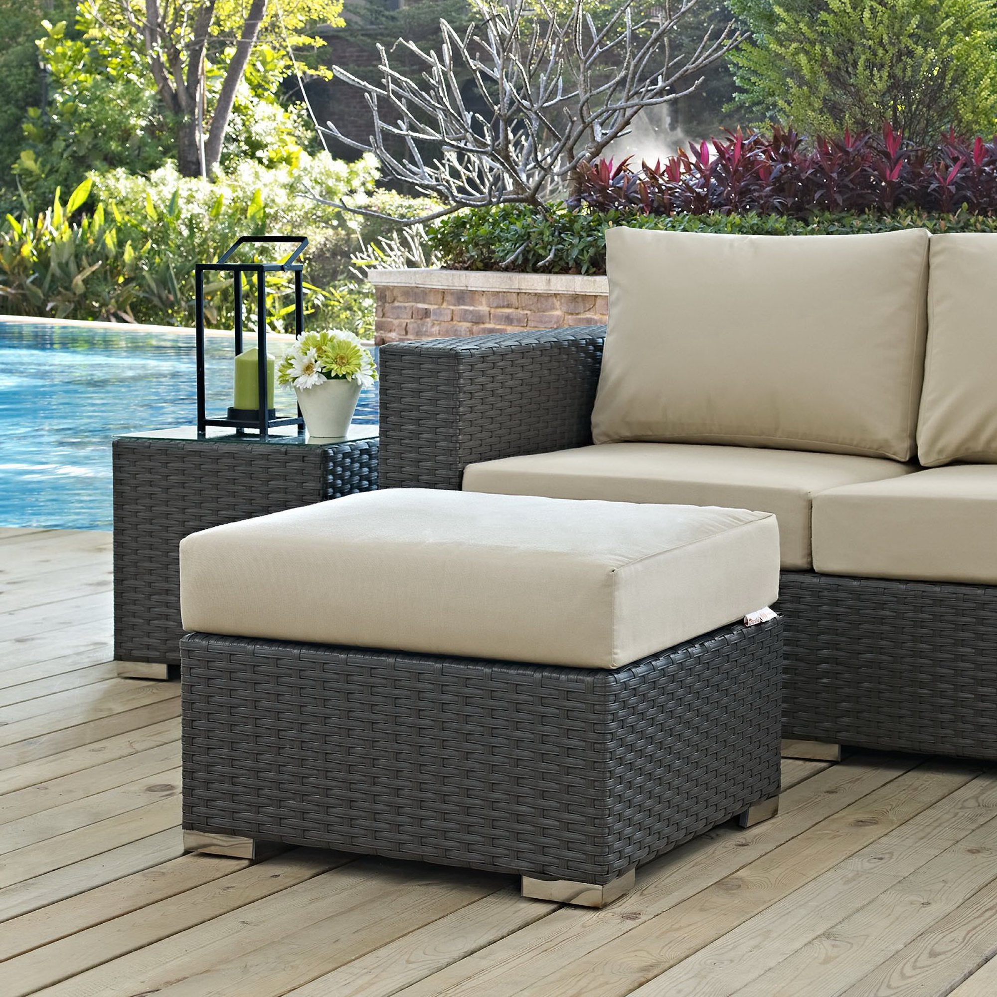 Sojourn Outdoor Patio Sunbrella® Ottoman, Canvas Antique Beige