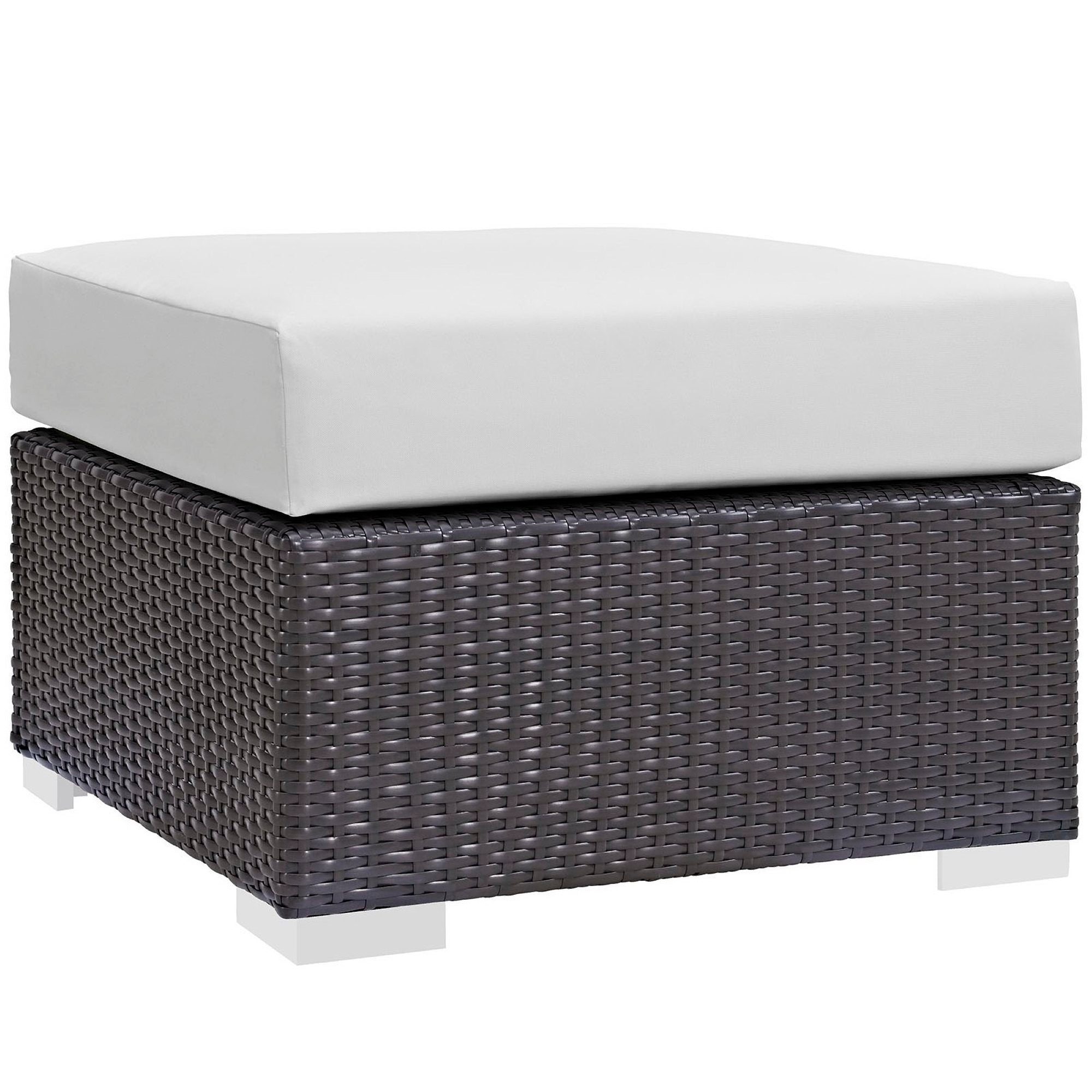 Convene Outdoor Patio Fabric Square Ottoman, Espresso White