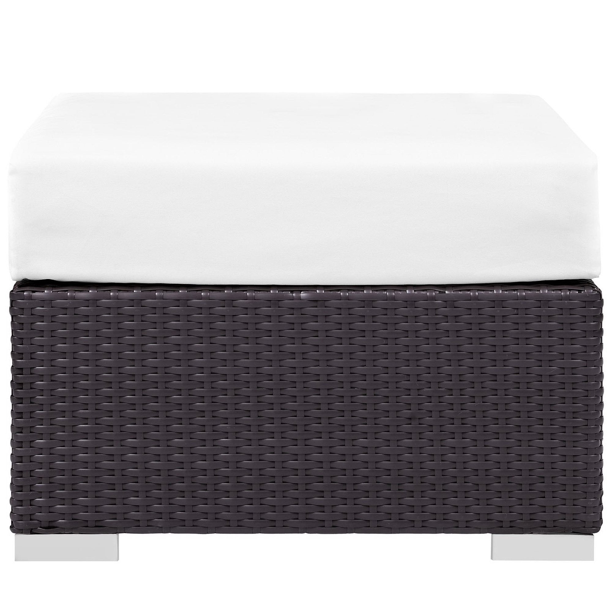 Convene Outdoor Patio Fabric Square Ottoman, Espresso White