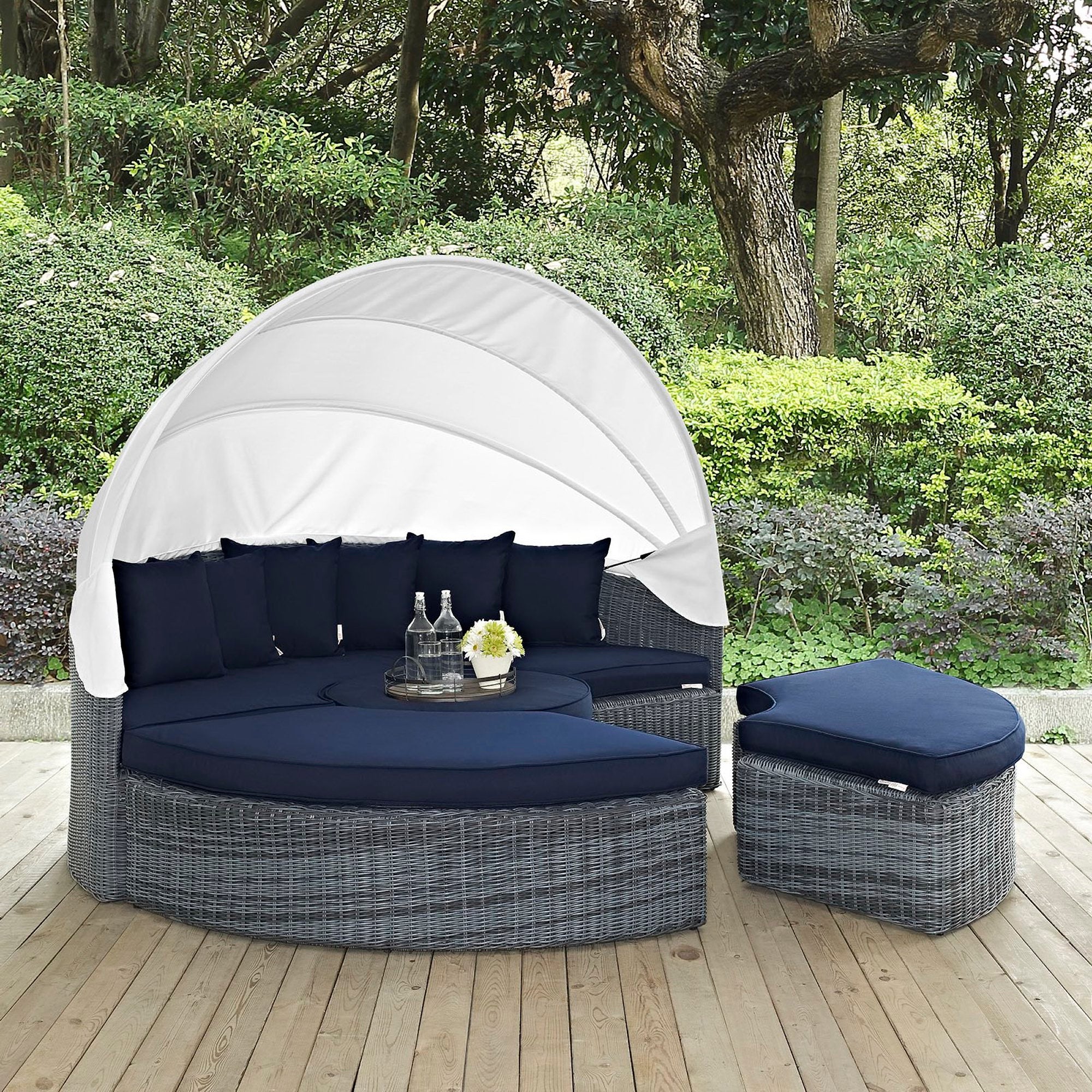 Summon Canopy Outdoor Patio Sunbrella® Daybed, Canvas Navy