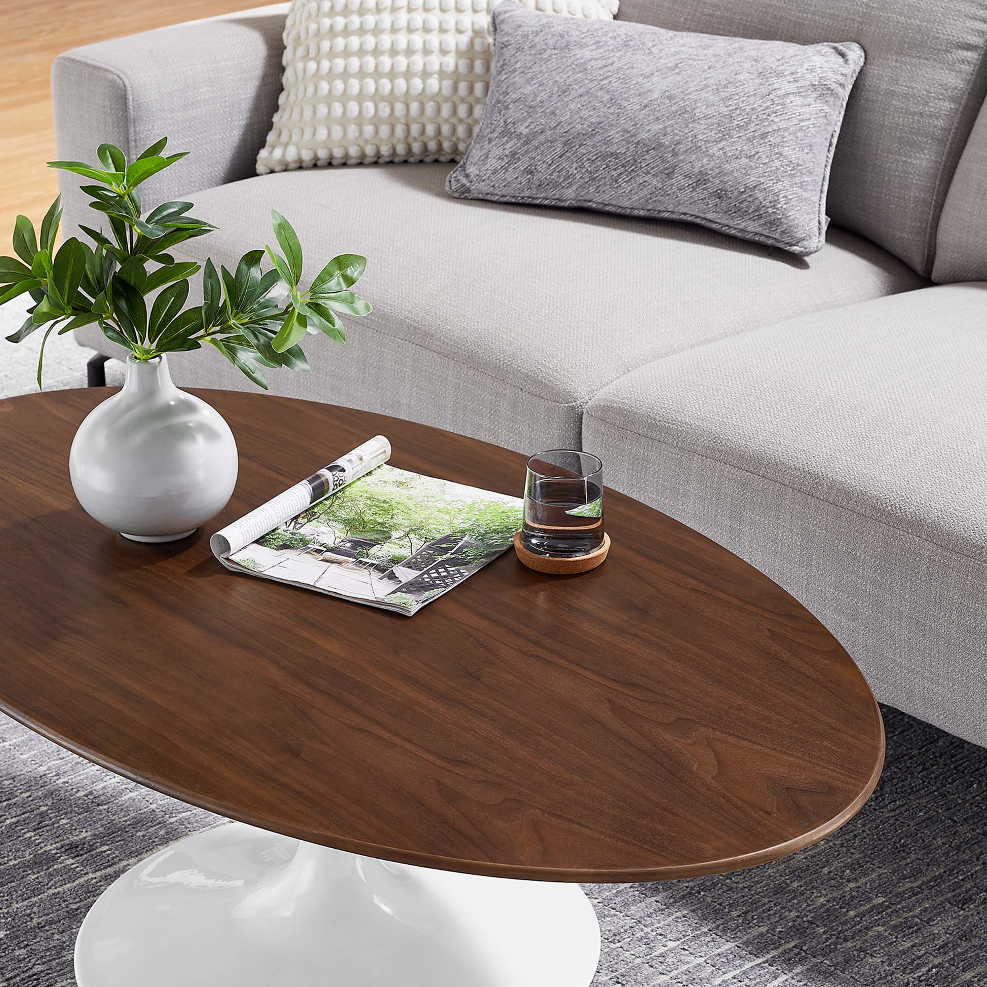 Lippa 48" Oval Wood Coffee Table, Walnut