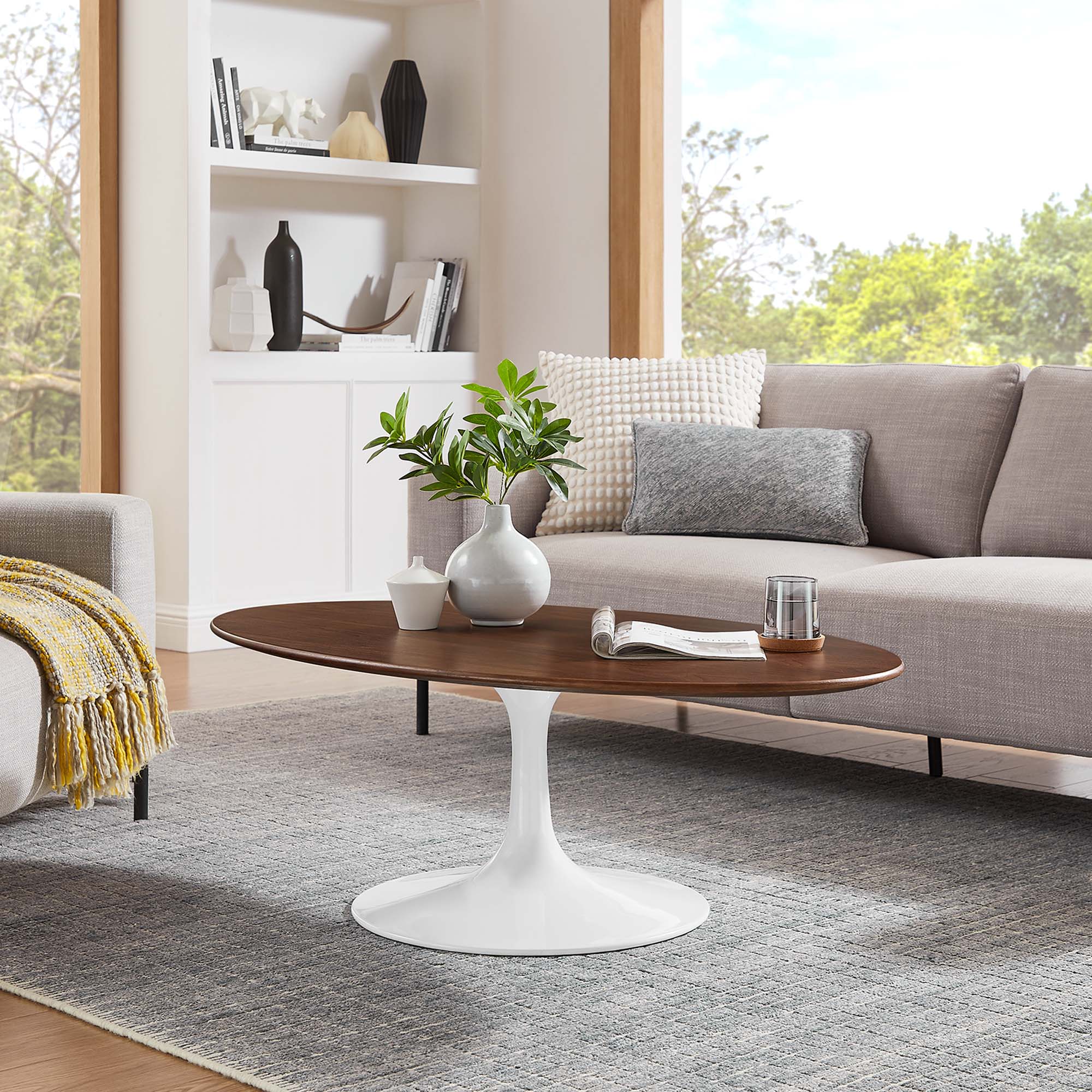 Lippa 48" Oval Wood Coffee Table, Walnut
