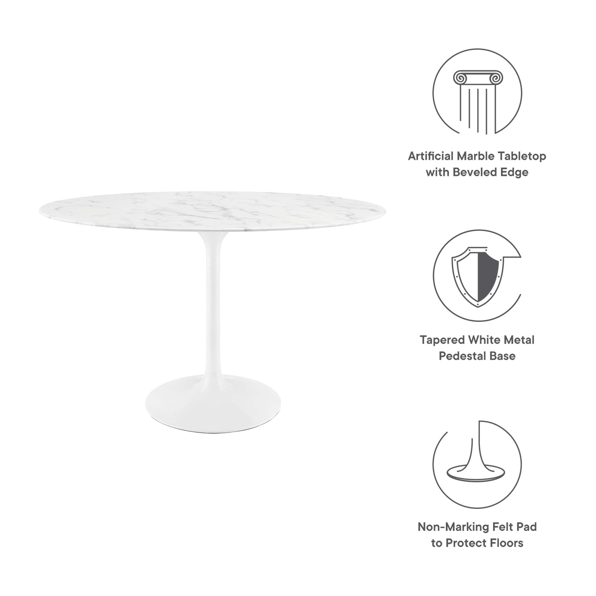 Lippa 48" Oval Faux Marble Dining Table, White