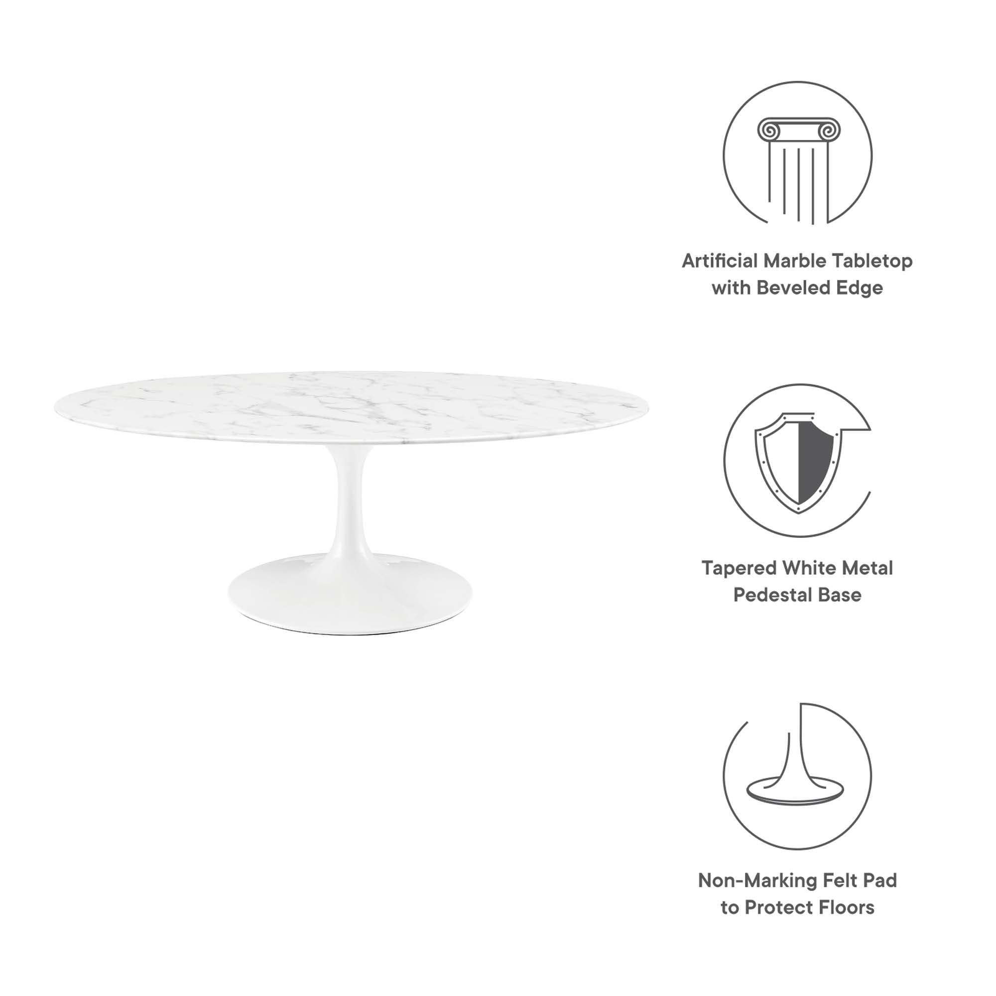 Lippa 48" Oval Faux Marble Coffee Table, White
