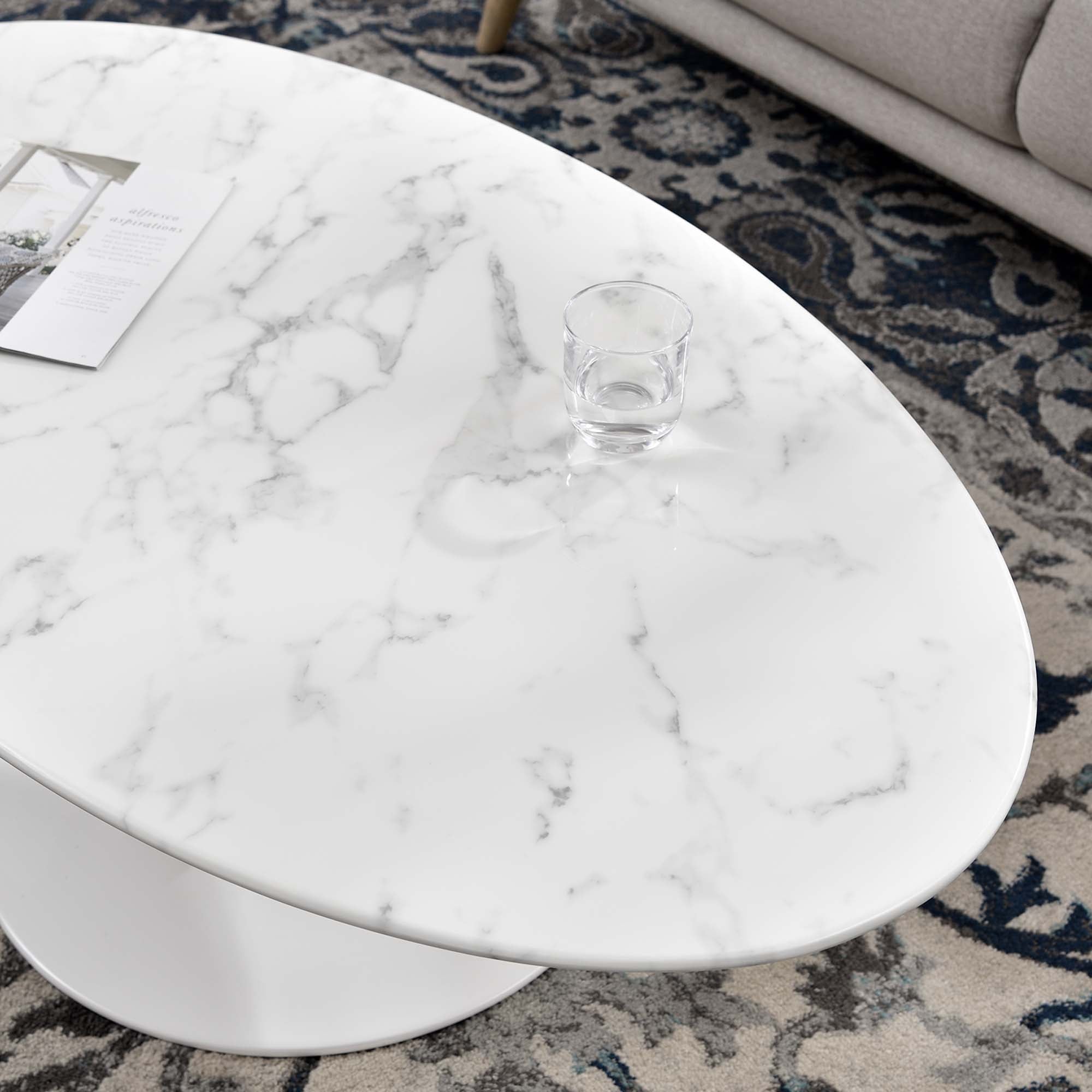 Lippa 48" Oval Faux Marble Coffee Table, White