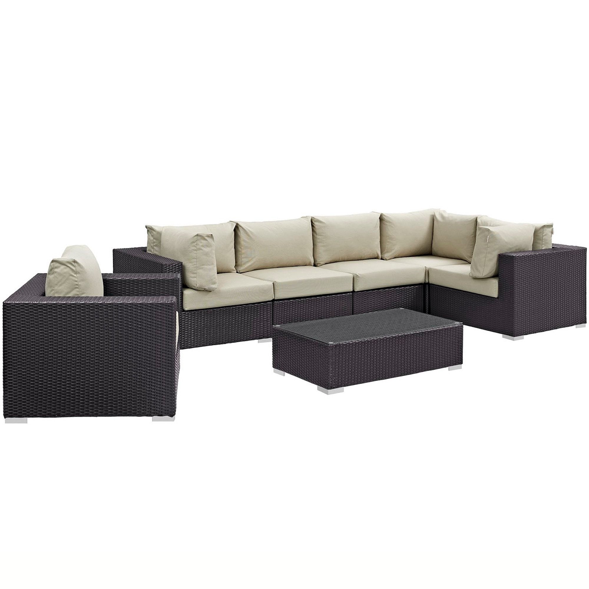 Convene 7 Piece Outdoor Patio Sectional Set, Espresso Beige