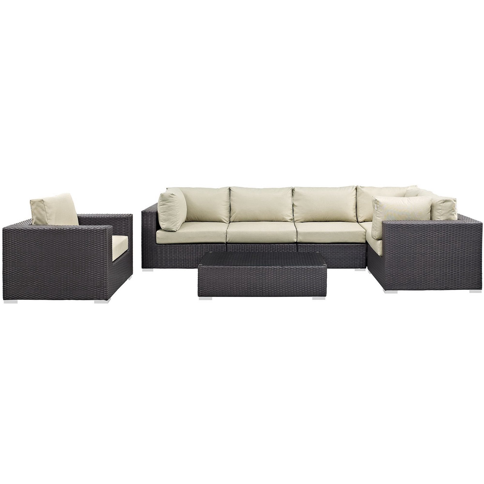 Convene 7 Piece Outdoor Patio Sectional Set, Espresso Beige