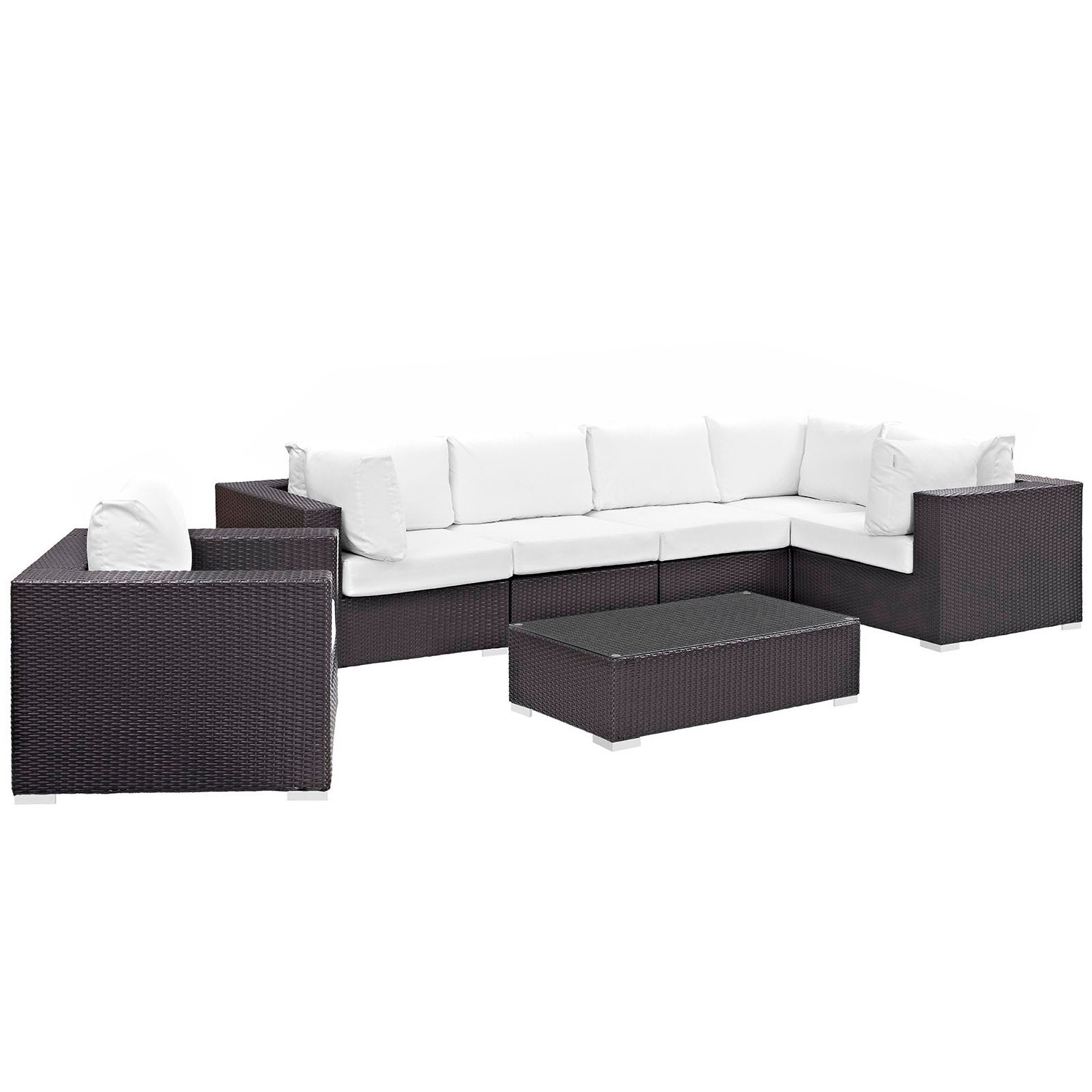 Convene 7 Piece Outdoor Patio Sectional Set, Espresso White