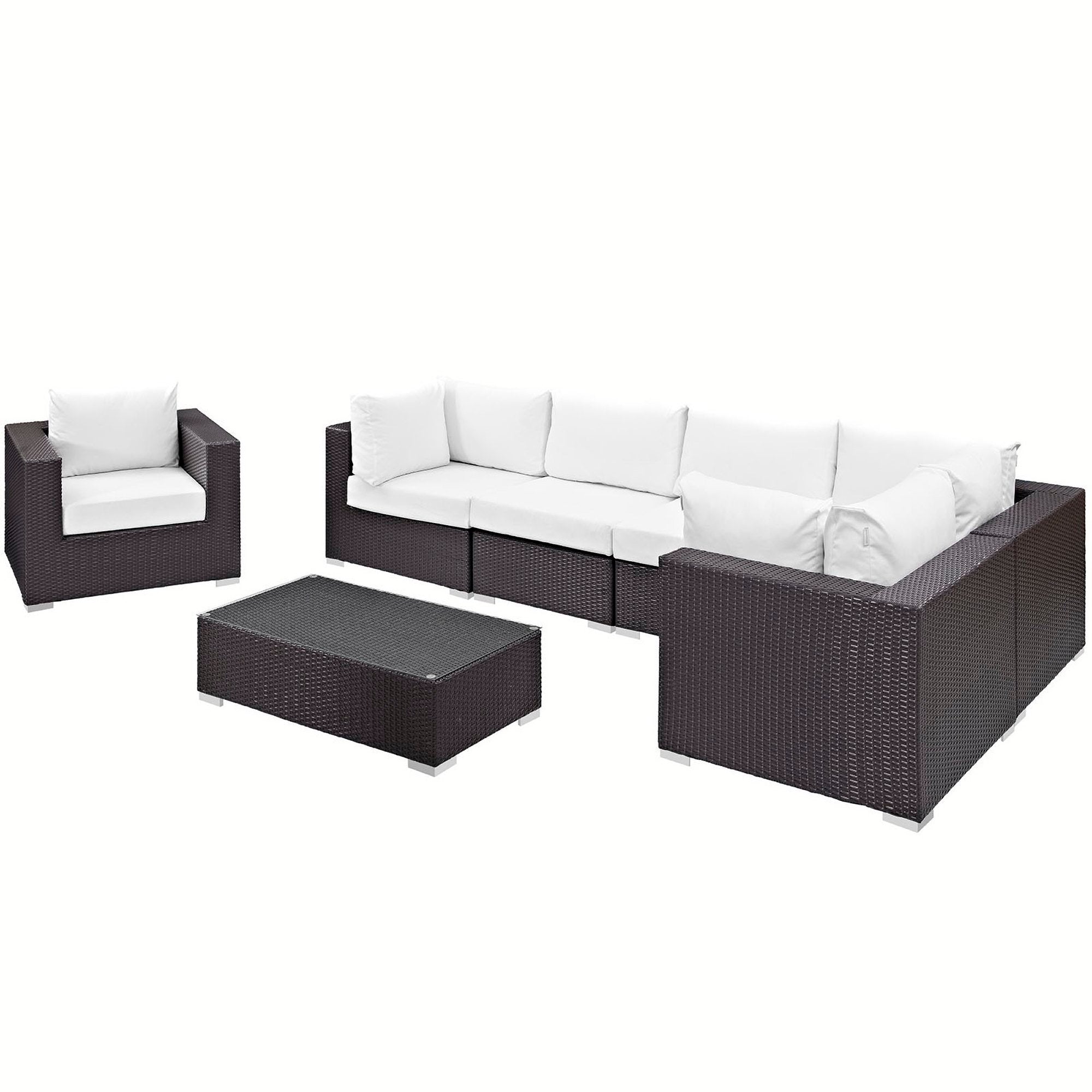 Convene 7 Piece Outdoor Patio Sectional Set, Espresso White