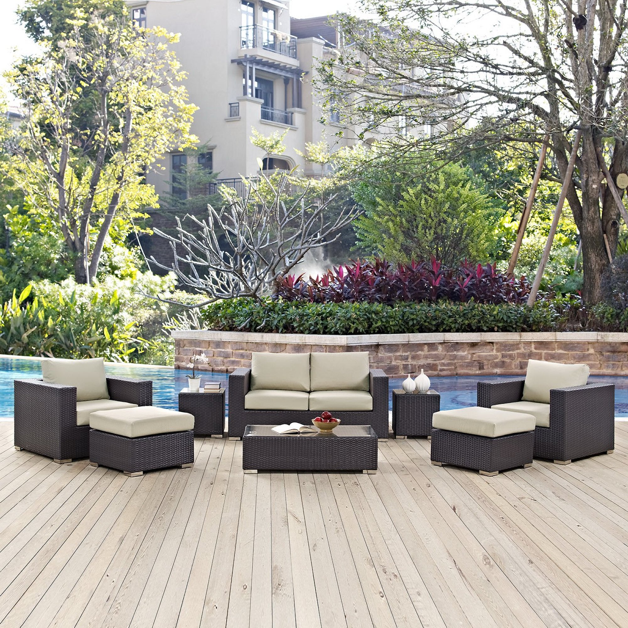 Convene 8 Piece Outdoor Patio Sofa Set, Espresso Beige
